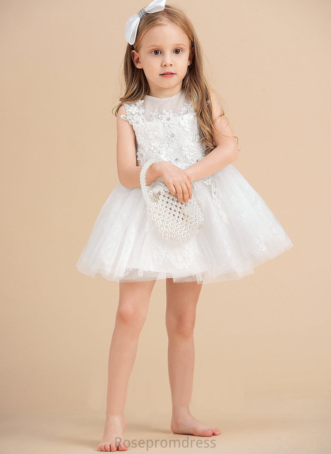 With Tulle Scoop Novia Sleeveless - Neck Dress Ball-Gown/Princess Flower Girl Dresses Beading/Appliques Knee-length Girl Flower