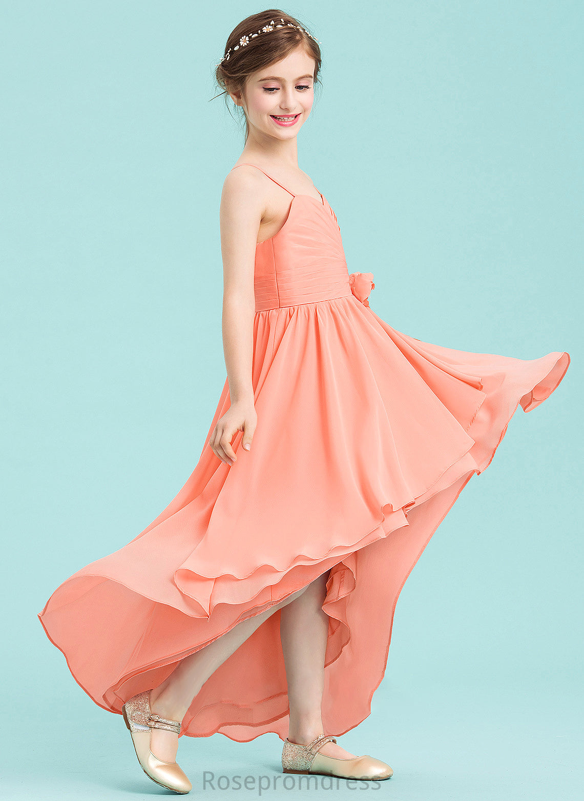 Flower(s) Asymmetrical With Chiffon Ruffle Junior Bridesmaid Dresses Sweetheart A-Line Winnie