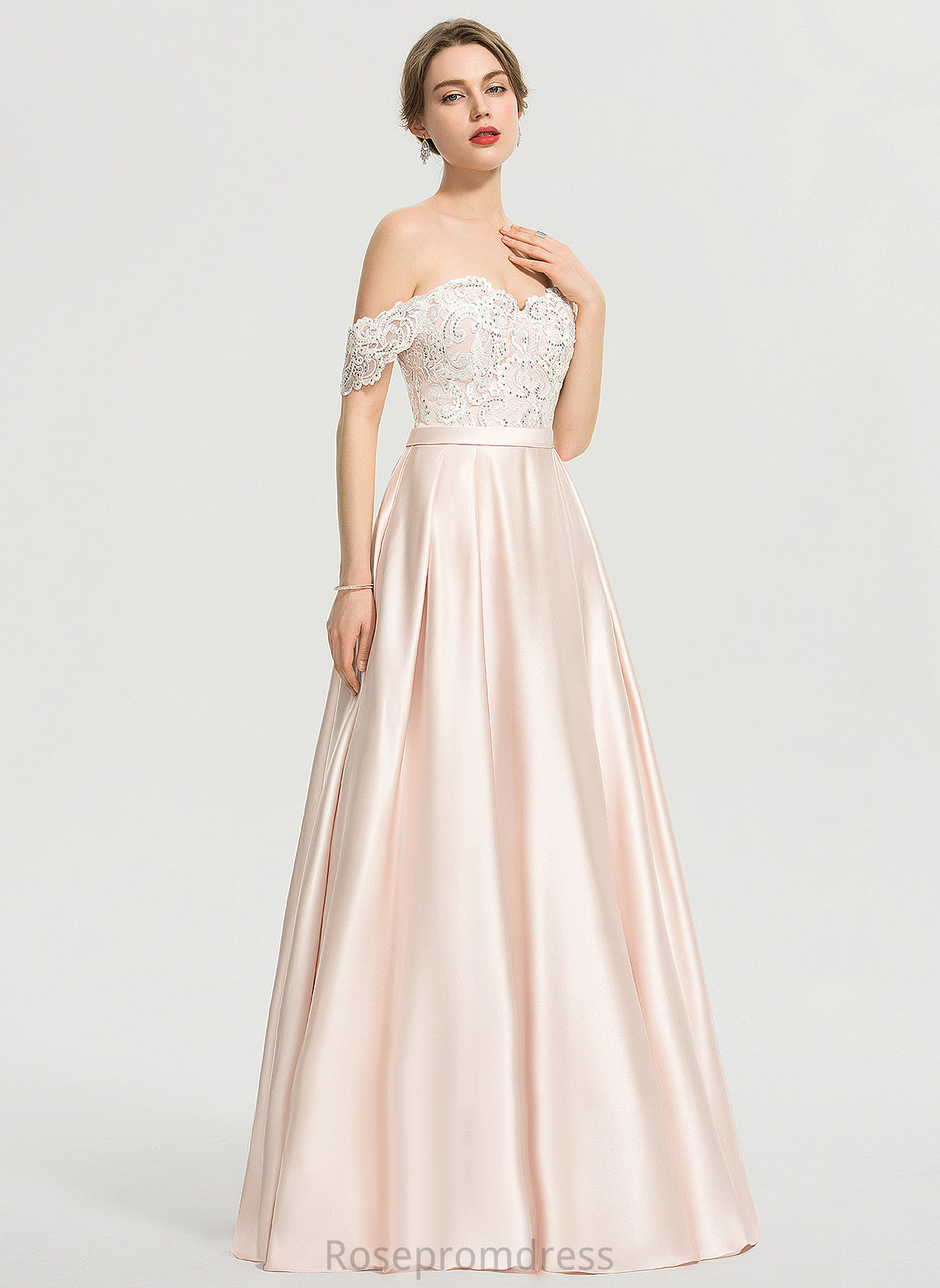 Floor-Length Lace With Dress Wedding Rayna Off-the-Shoulder Sequins Ball-Gown/Princess Satin Wedding Dresses