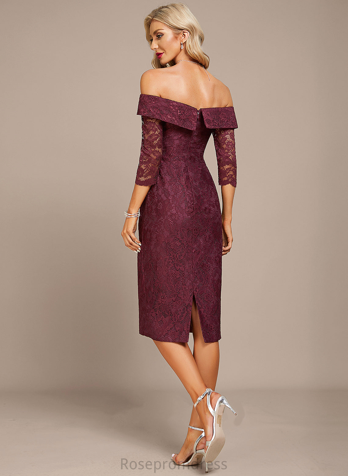 Jaylen Cocktail Dresses Lace Knee-Length Sheath/Column Cocktail Off-the-Shoulder Dress