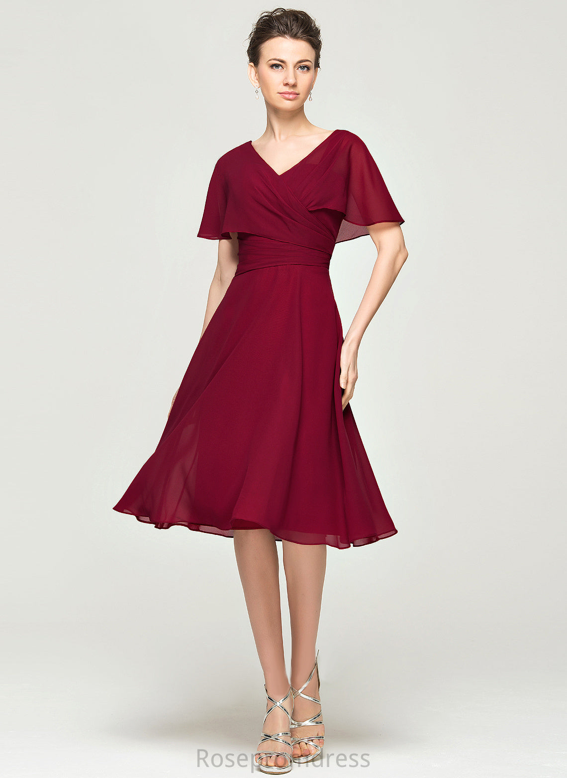 A-Line Micah Ruffle Cocktail Dresses Chiffon Dress Knee-Length Cocktail V-neck With