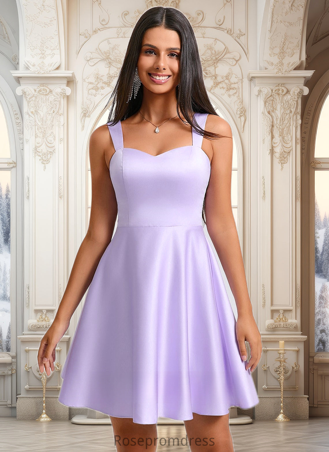 Adelyn A-line Sweetheart Short Satin Homecoming Dress With Bow DSP0025682