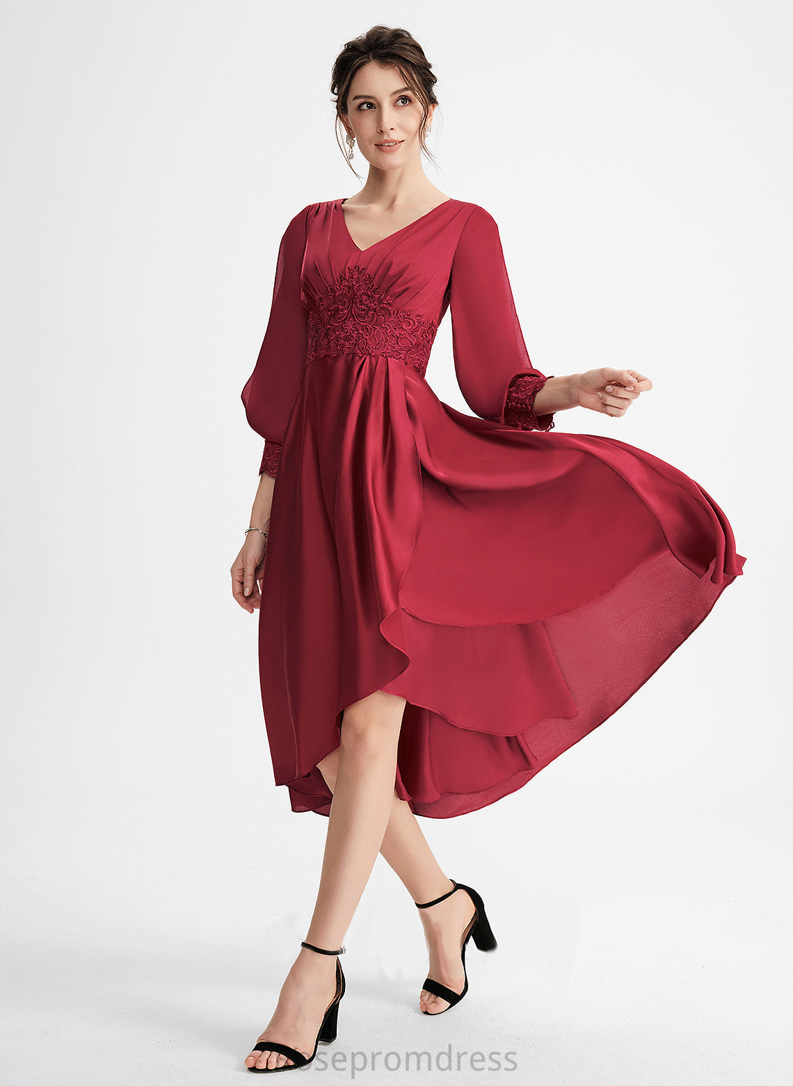 Dress Magdalena Lace Asymmetrical A-Line Cocktail Dresses Satin With Cocktail V-neck