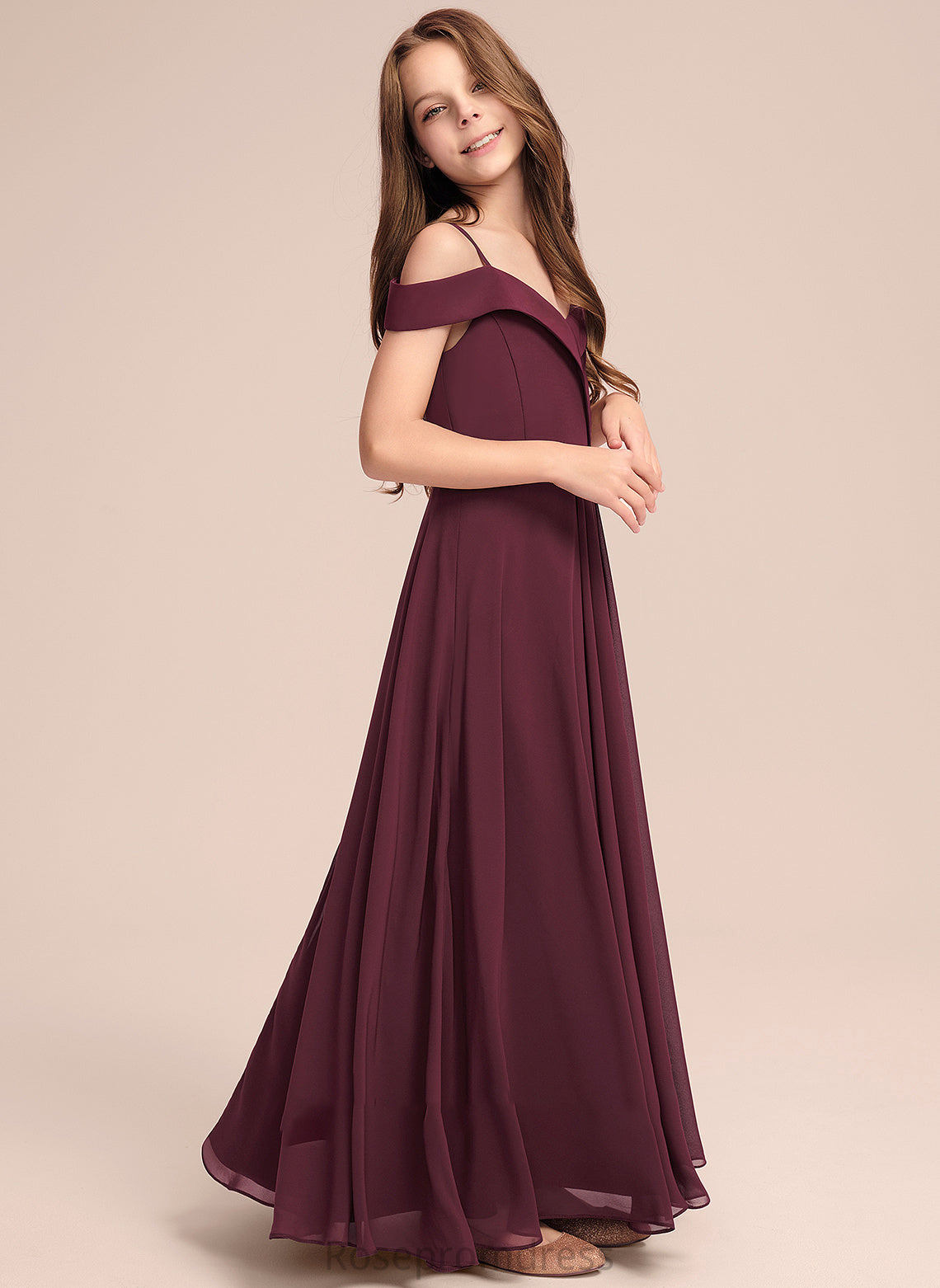 Floor-Length Junior Bridesmaid Dresses Off-the-Shoulder Patti A-Line Chiffon