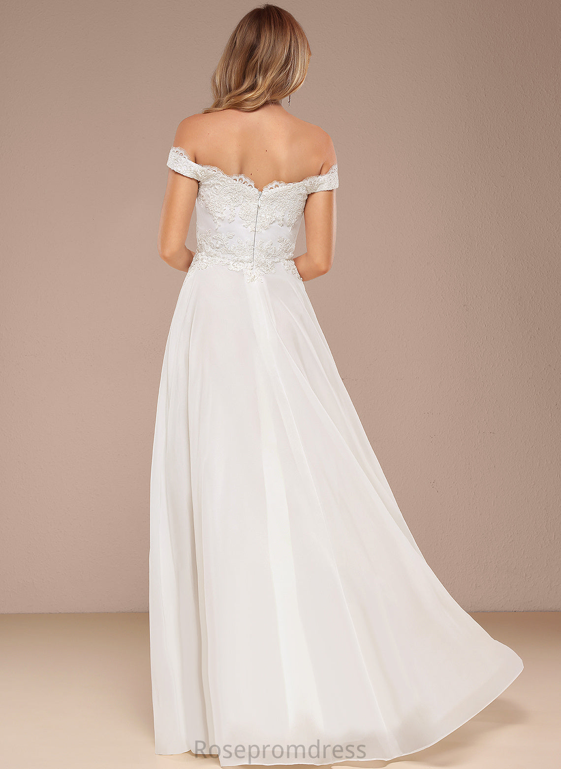 Lace Chiffon Off-the-Shoulder Sequins Giada Floor-Length With Dress A-Line Wedding Wedding Dresses