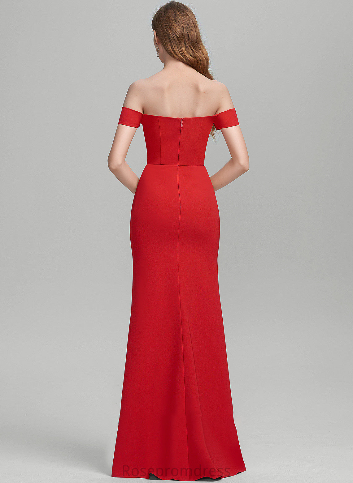 Floor-Length With Crepe Off-the-Shoulder Stretch Prom Dresses Jamya Split Sheath/Column Front