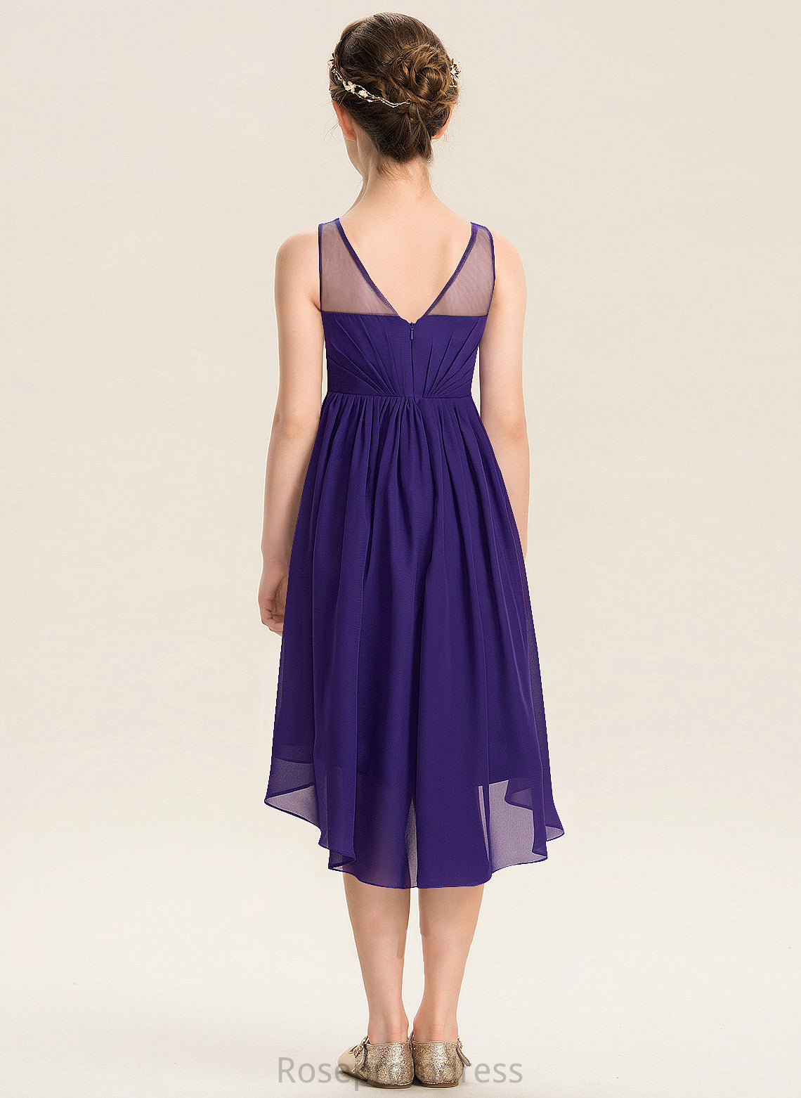 Neck Junior Bridesmaid Dresses With Scoop A-Line Ruffle Mariana Asymmetrical Chiffon