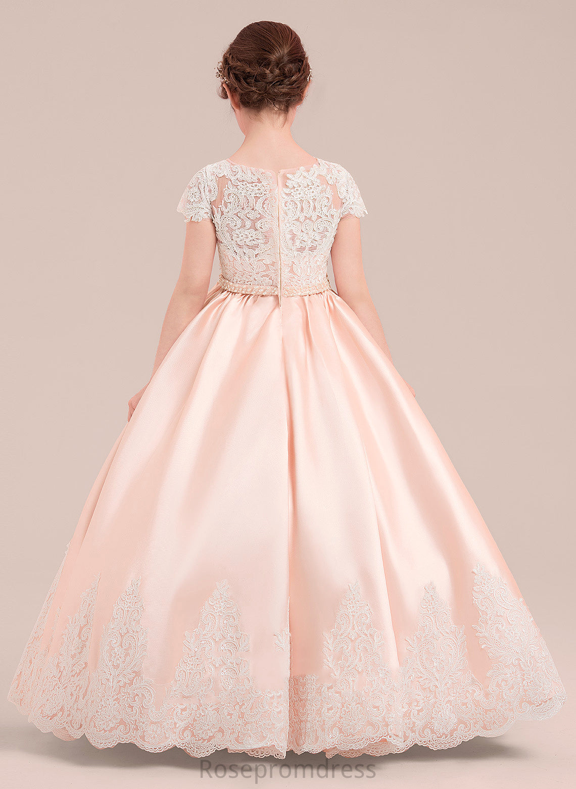 Cloe Flower - included) Floor-length Flower Girl Dresses (Petticoat With Sleeves Ball Beading Girl Gown Satin/Tulle/Lace NOT Short Scoop Dress Neck