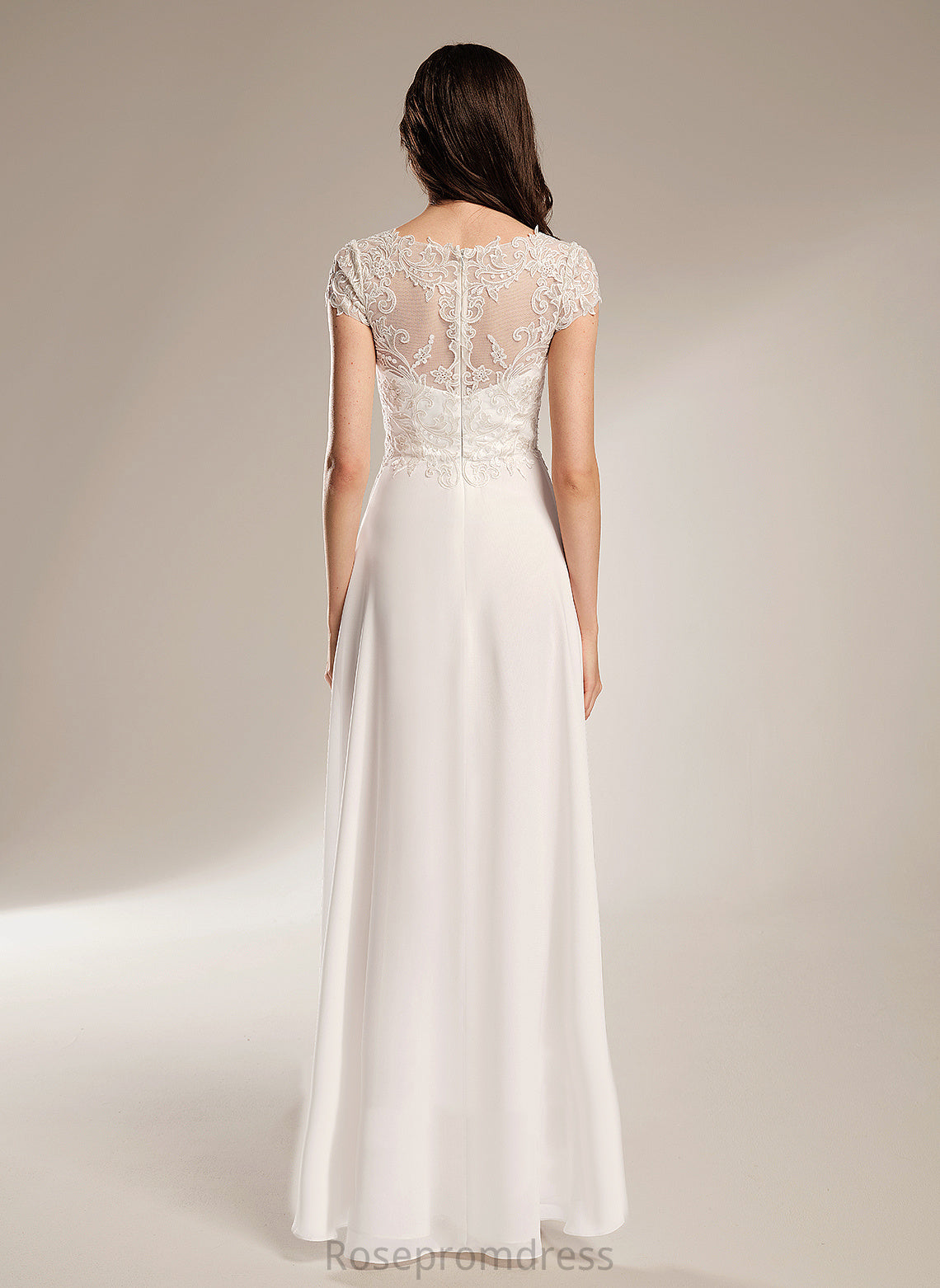 A-Line Asymmetrical Wedding Lace Chiffon Dalia With V-neck Wedding Dresses Dress