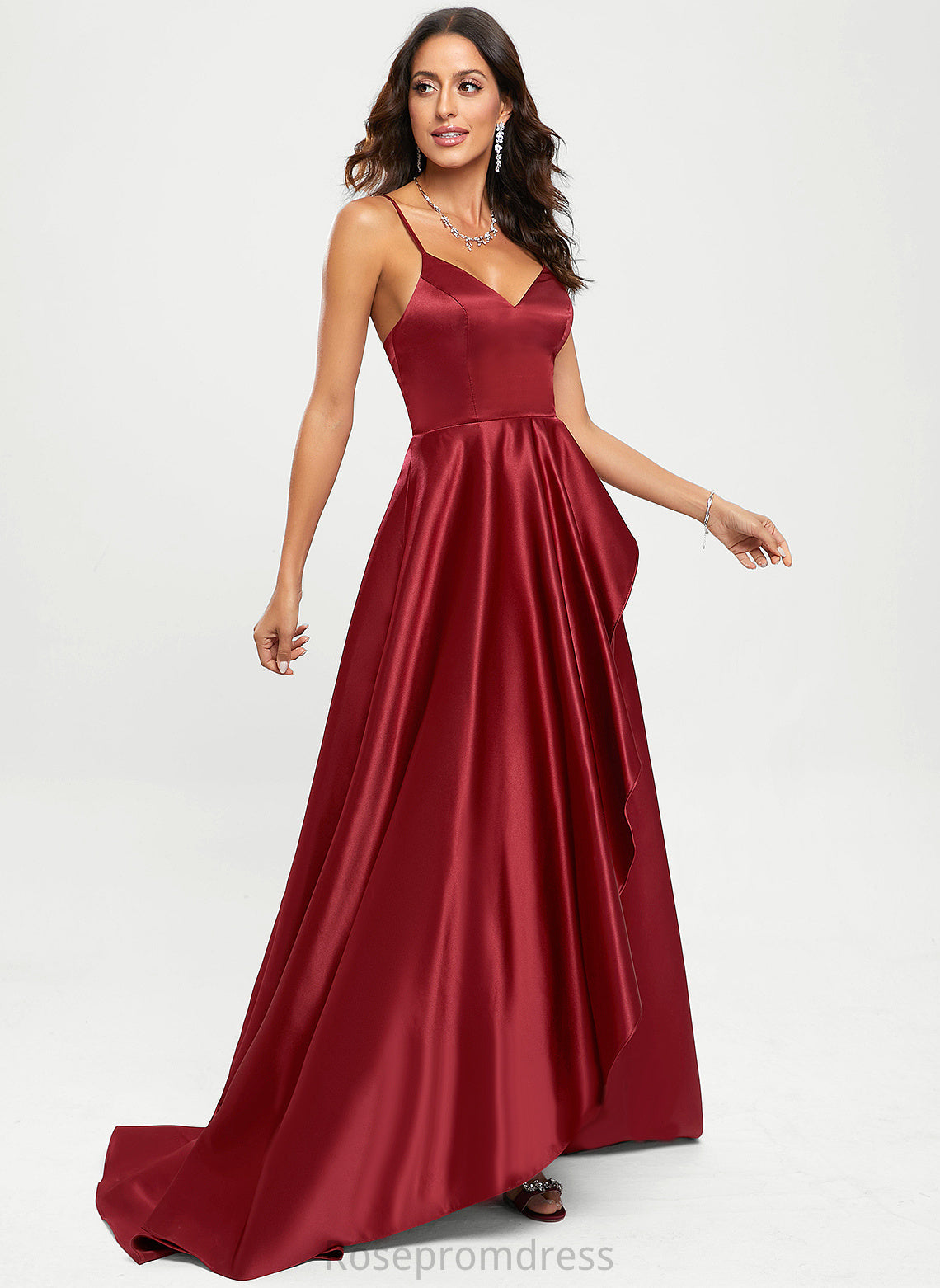 Prom Dresses Sweep Satin V-neck A-Line Train Suzanne