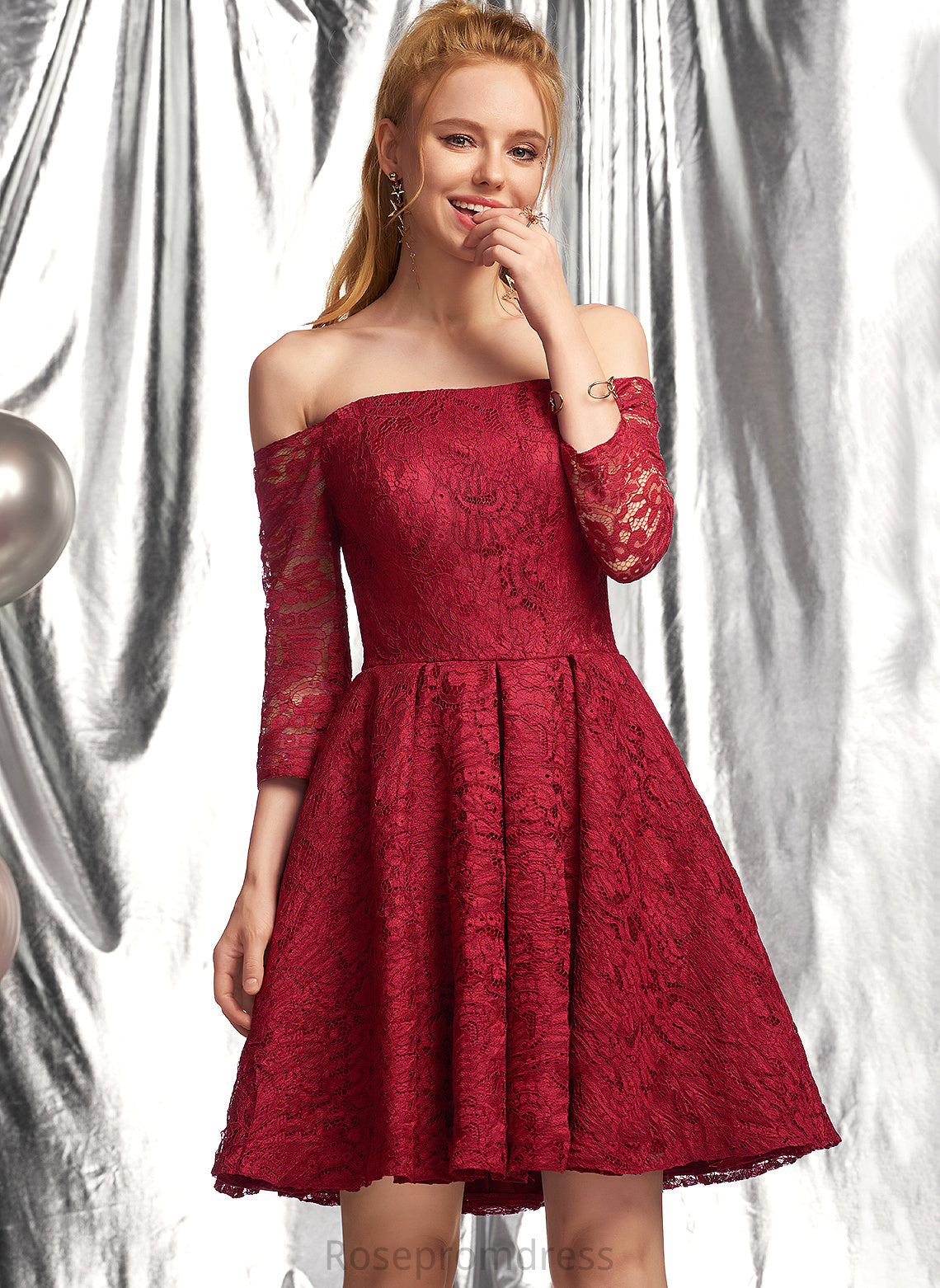 Ruffle With A-Line Dress Short/Mini Off-the-Shoulder Jimena Homecoming Lace Homecoming Dresses