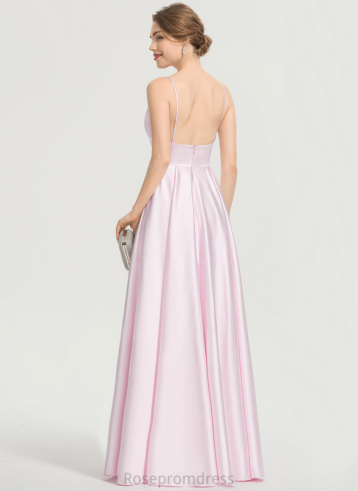 Alayna Satin A-Line Floor-Length Prom Dresses V-neck