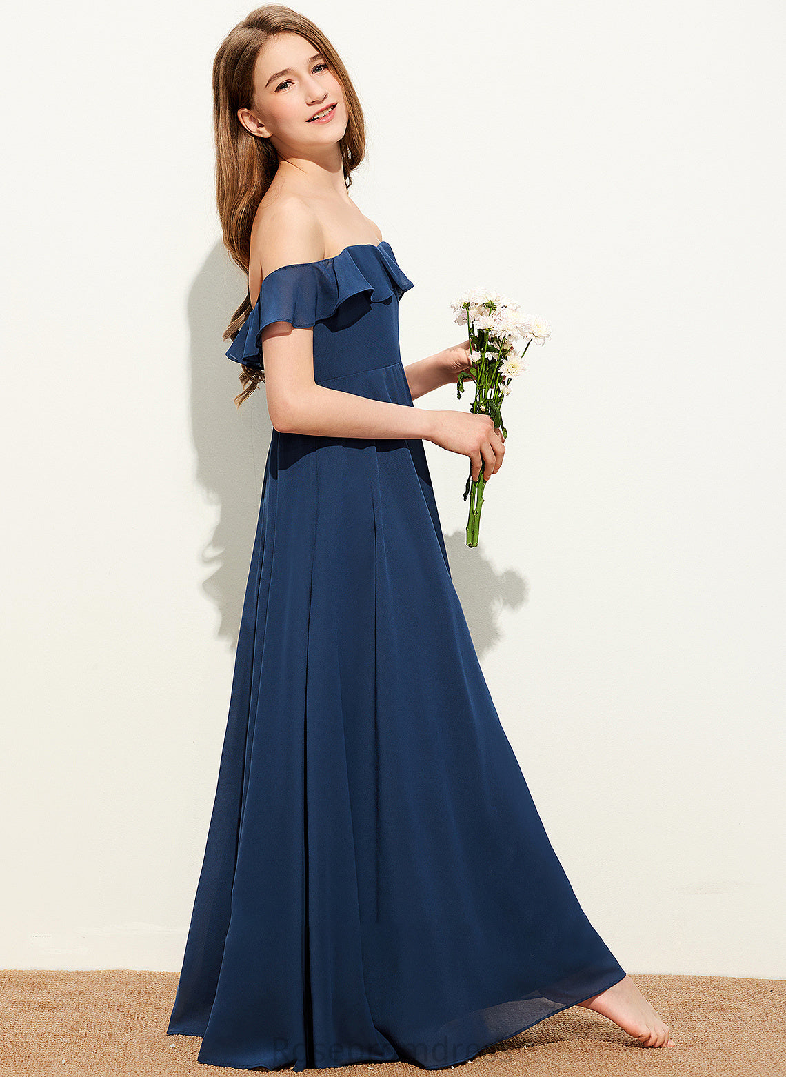 Floor-Length Cecelia Chiffon Off-the-Shoulder Junior Bridesmaid Dresses A-Line