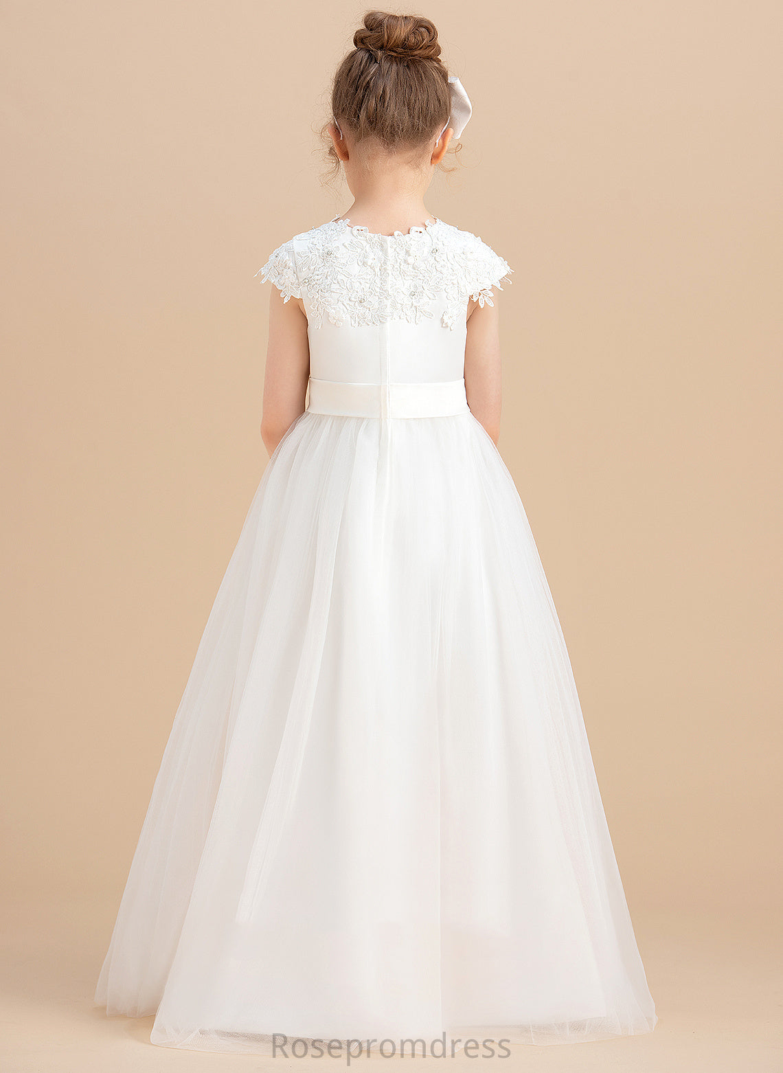 Floor-length Beading/Appliques With Satin/Tulle Gown - Flower Xiomara Scoop Dress Sleeveless Neck Flower Girl Dresses Girl Ball