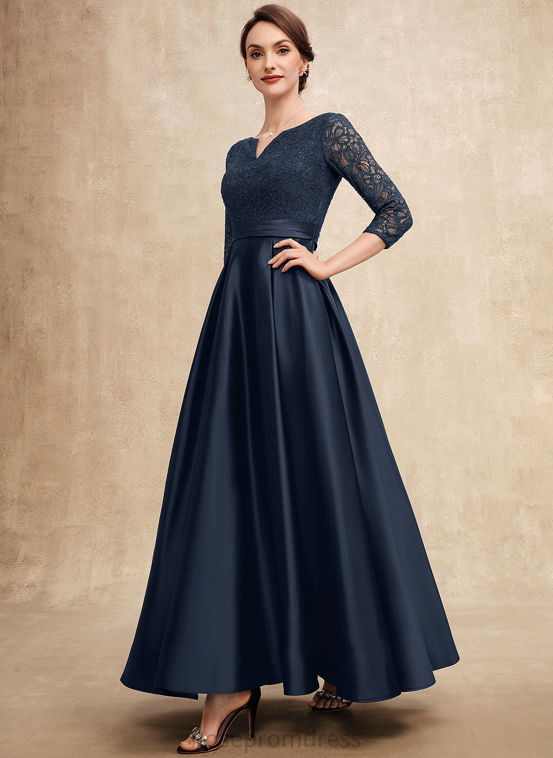 Mother A-Line Bride Dana Lace Satin V-neck With the Ankle-Length Beading Mother of the Bride Dresses of Dress