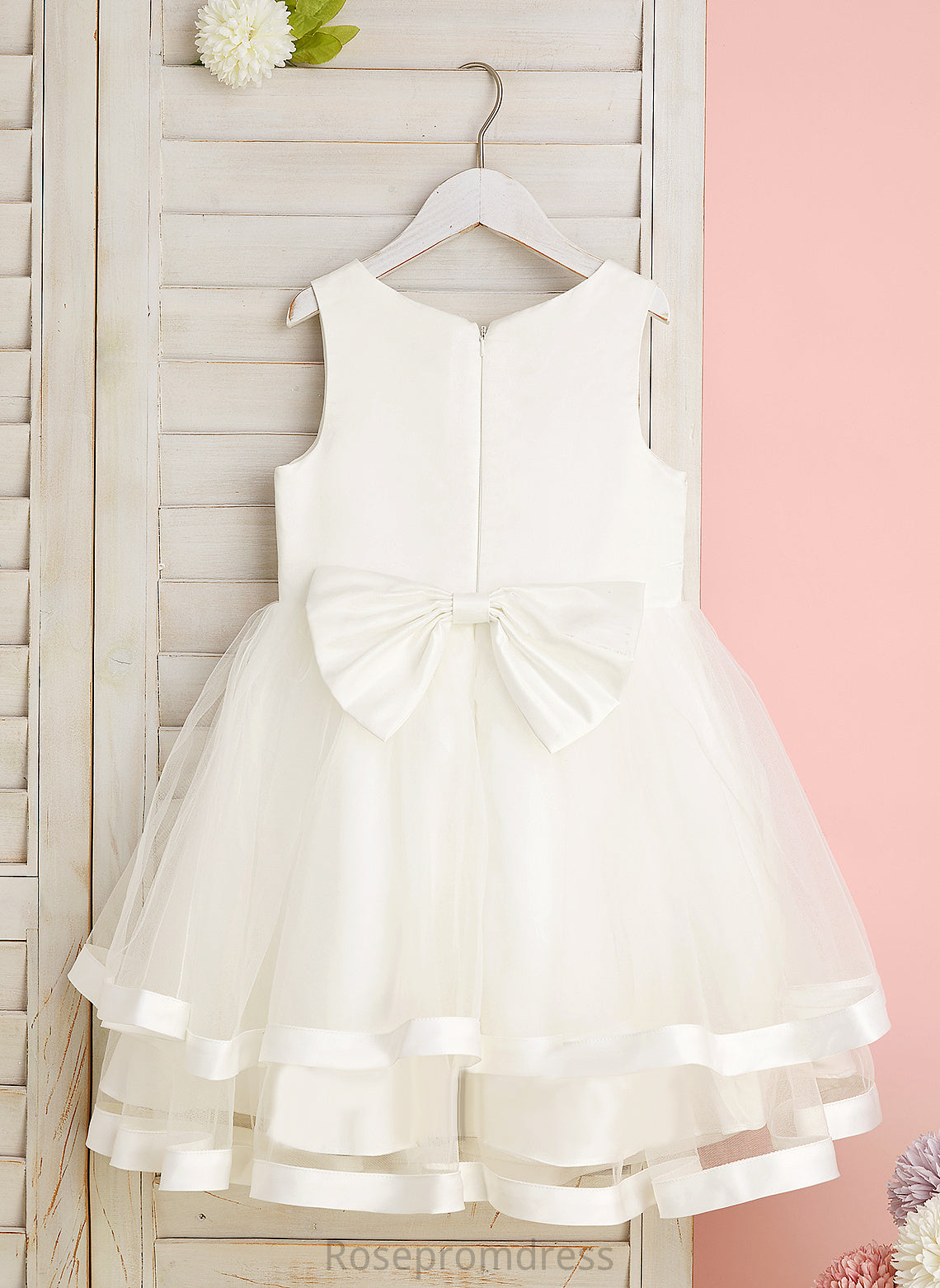 Dress Sleeveless Flower Girl Dresses Ball-Gown/Princess With Beading/Bow(s) Scoop Satin/Tulle Girl Celeste Neck - Flower Knee-length