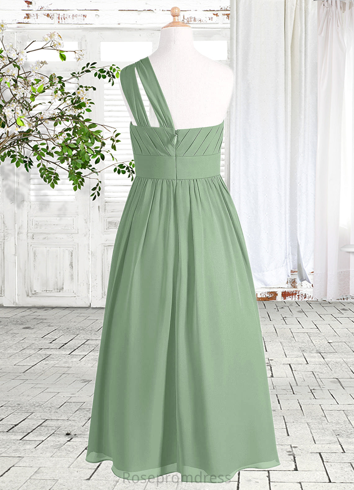 Tara A-Line Pleated Chiffon Floor-Length Junior Bridesmaid Dress SRSP0019975