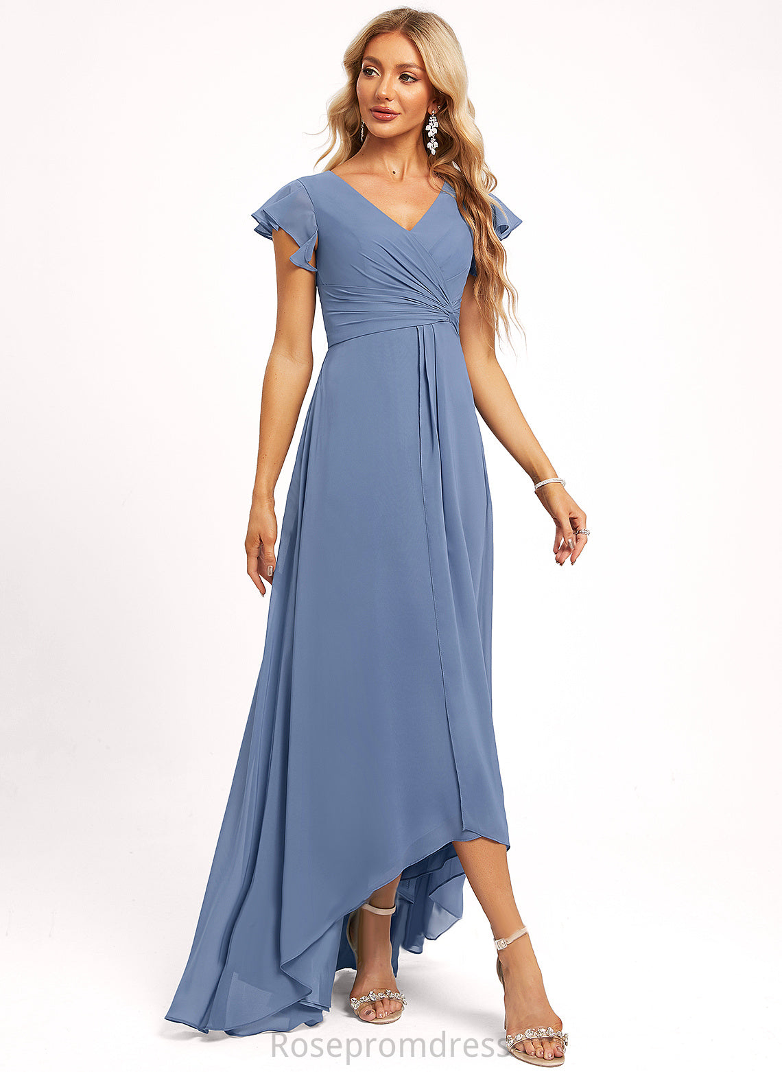 Silhouette Length Fabric Neckline Straps&Sleeves Asymmetrical A-line V-Neck Ina Natural Waist Sleeveless Trumpet/Mermaid Bridesmaid Dresses