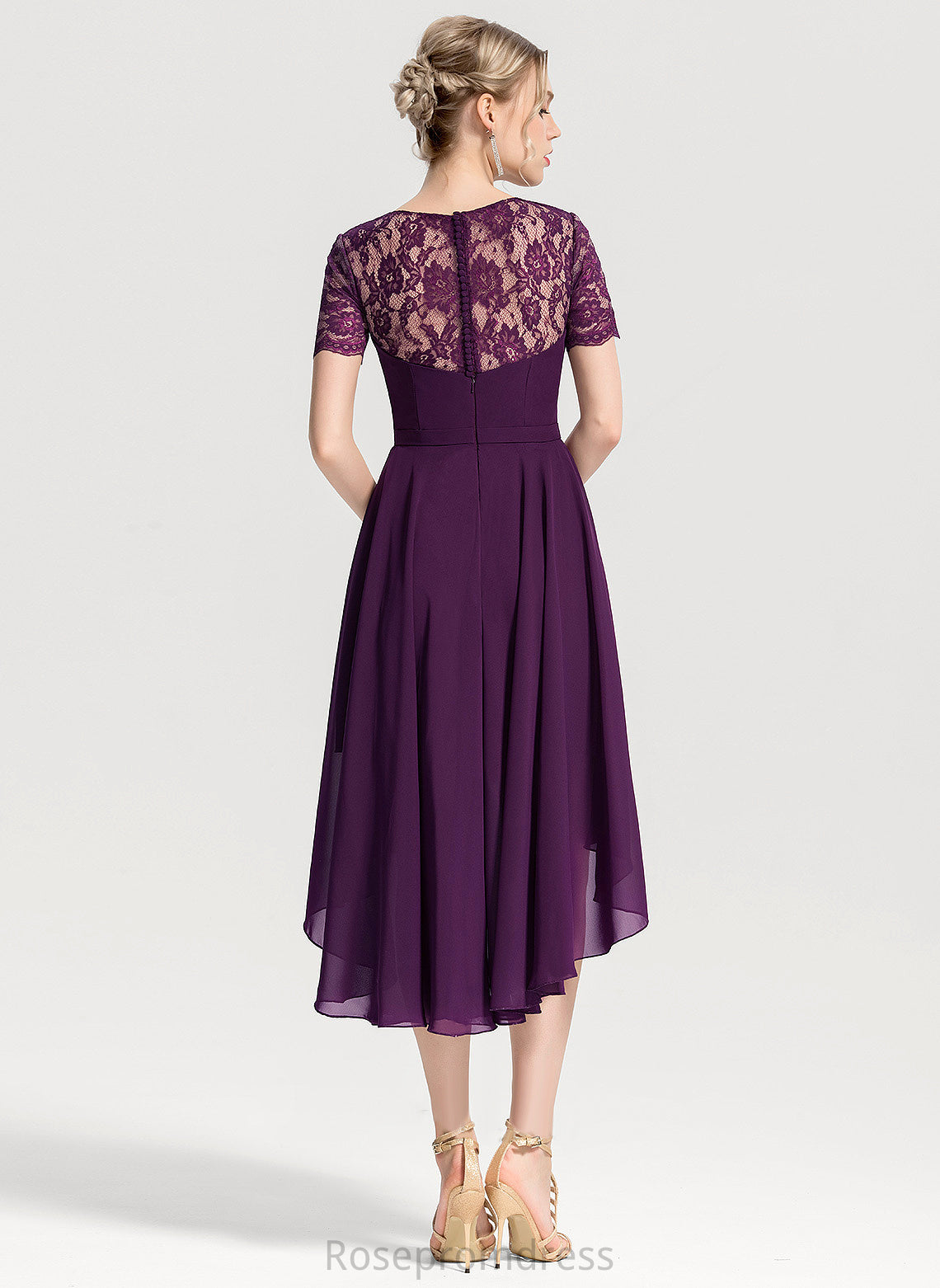 Asymmetrical Neckline ScoopNeck Lace A-Line Embellishment Fabric Length Silhouette Minnie Bridesmaid Dresses