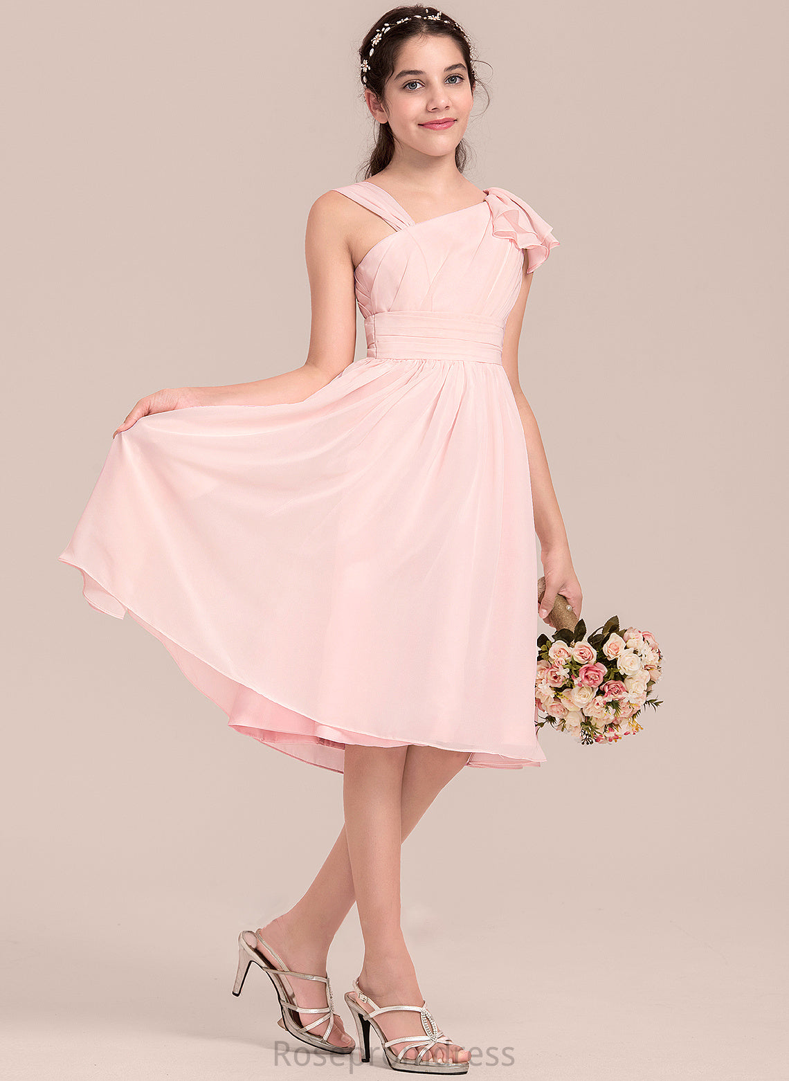 With Chiffon Knee-Length Ruffles V-neck Junior Bridesmaid Dresses A-Line Maci Cascading