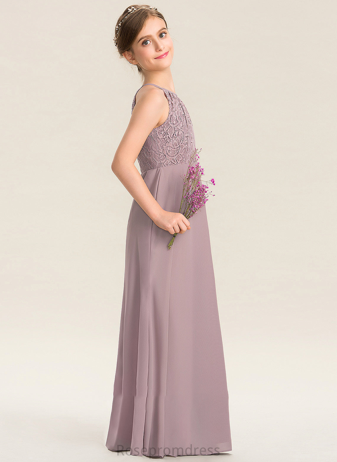 Simone A-LineScoopNeckFloor-LengthChiffonLaceJuniorBridesmaidDressWithRuffle#173272 Junior Bridesmaid Dresses