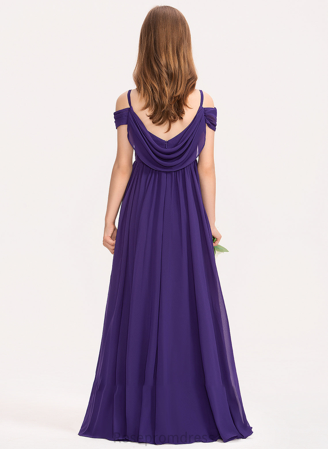 Junior Bridesmaid Dresses Floor-Length With Ruffle A-Line Off-the-Shoulder Chiffon Gianna