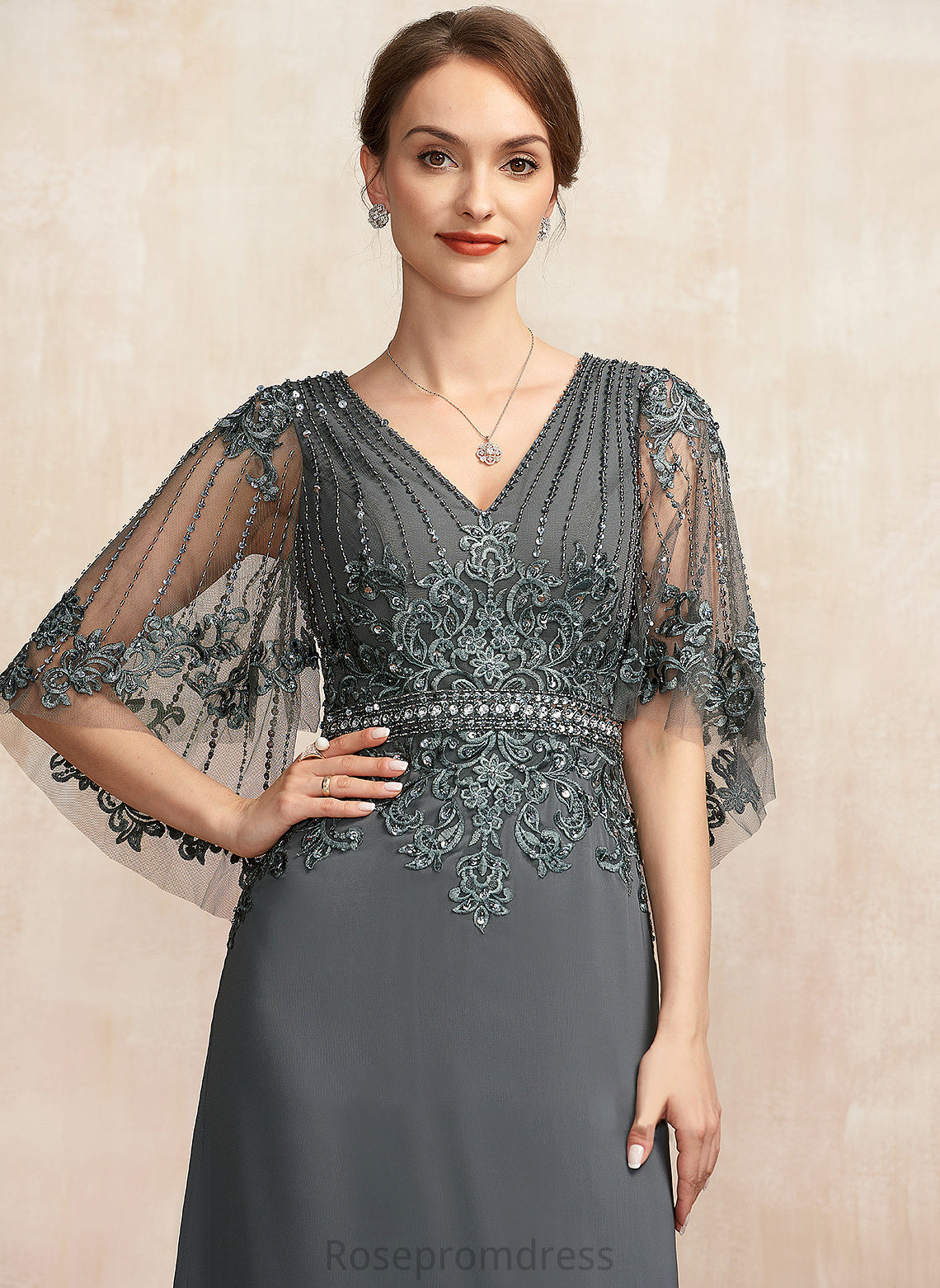 Mother of the Bride Dresses V-neck A-Line Mother Mariyah With the Chiffon Sequins Floor-Length Bride Beading Lace of Dress