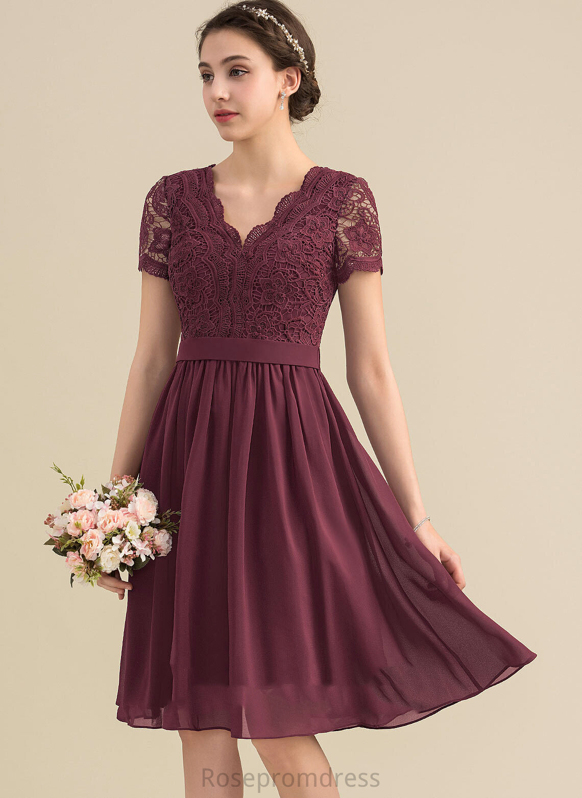 Chiffon Homecoming Kylie With Dress V-neck Lace Lace A-Line Knee-Length Homecoming Dresses