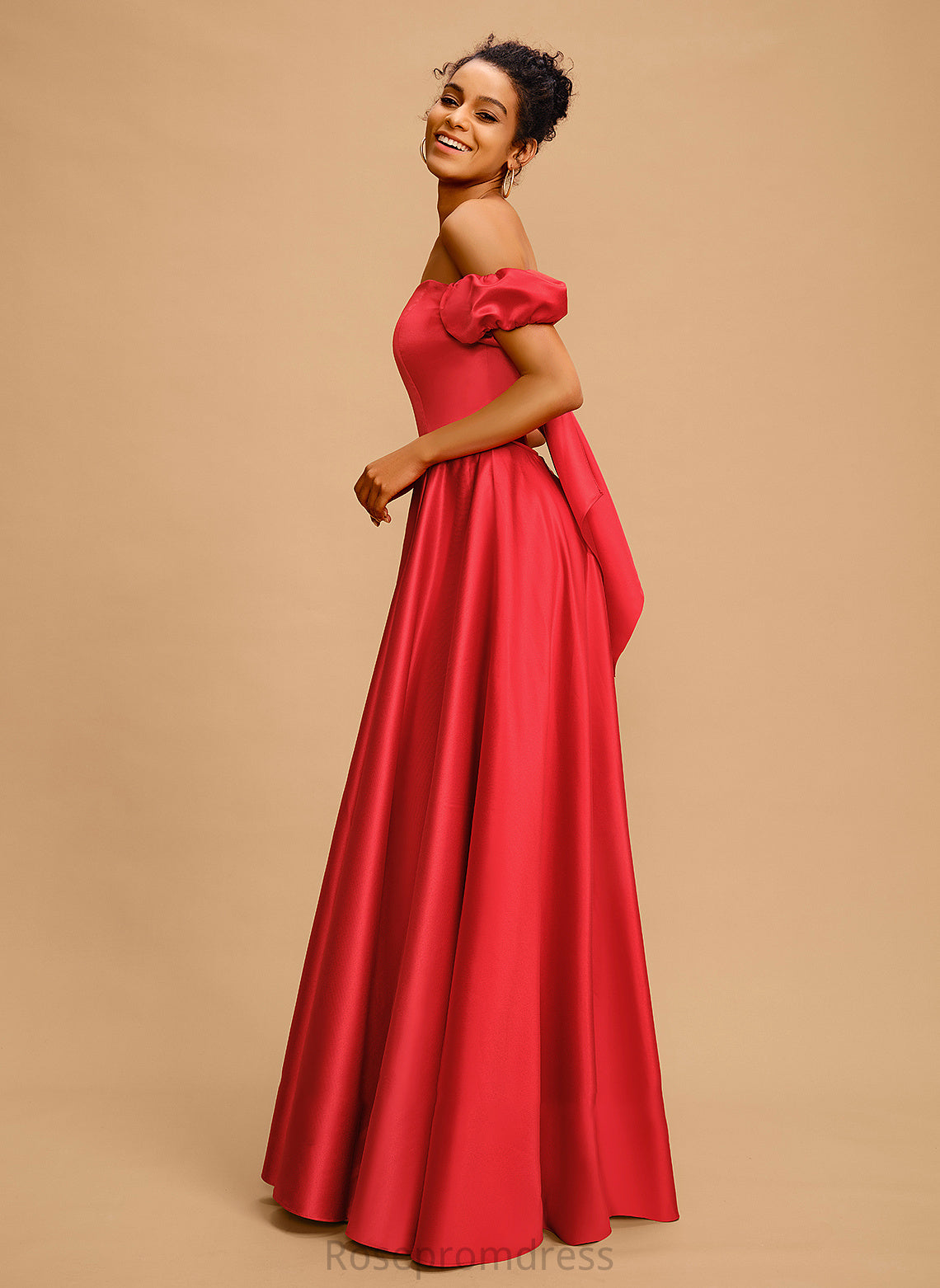 With Sweetheart Floor-Length Satin Ball-Gown/Princess Off-the-Shoulder Prom Dresses Bow(s) Kayden