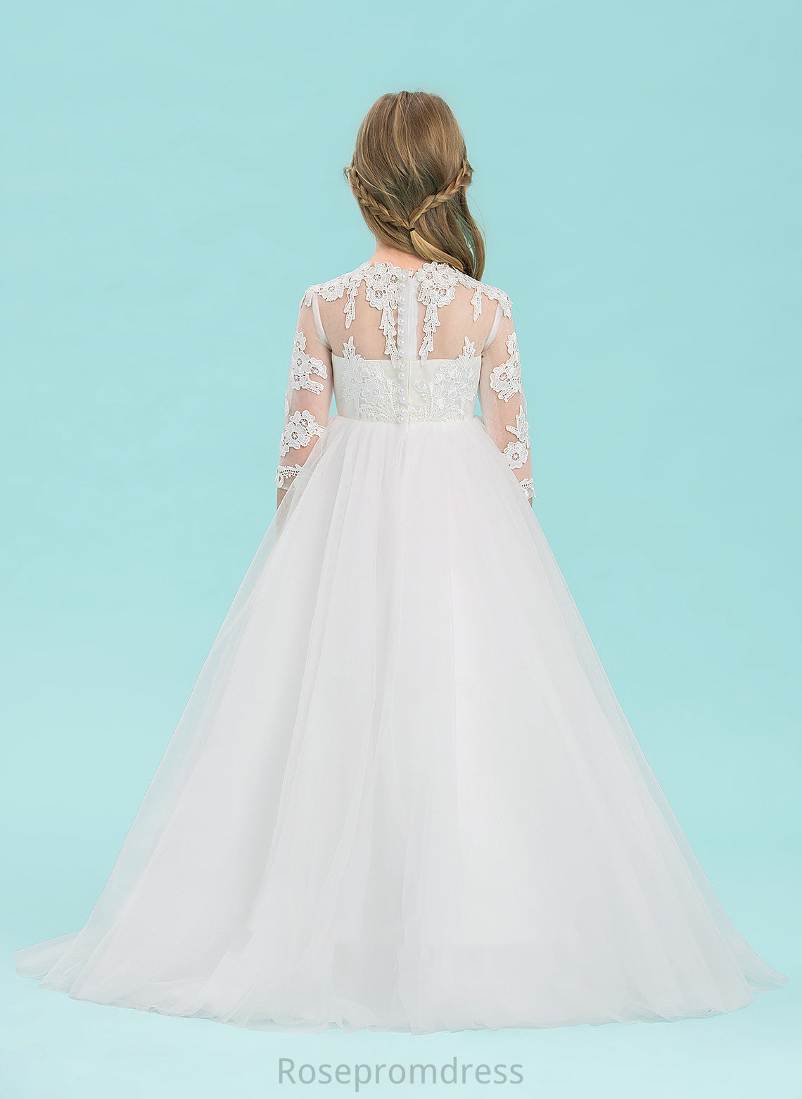 Scoop 3/4 Floor-length Amira Ball-Gown/Princess Dress Sleeves Flower Girl Dresses - Tulle Flower Girl Neck