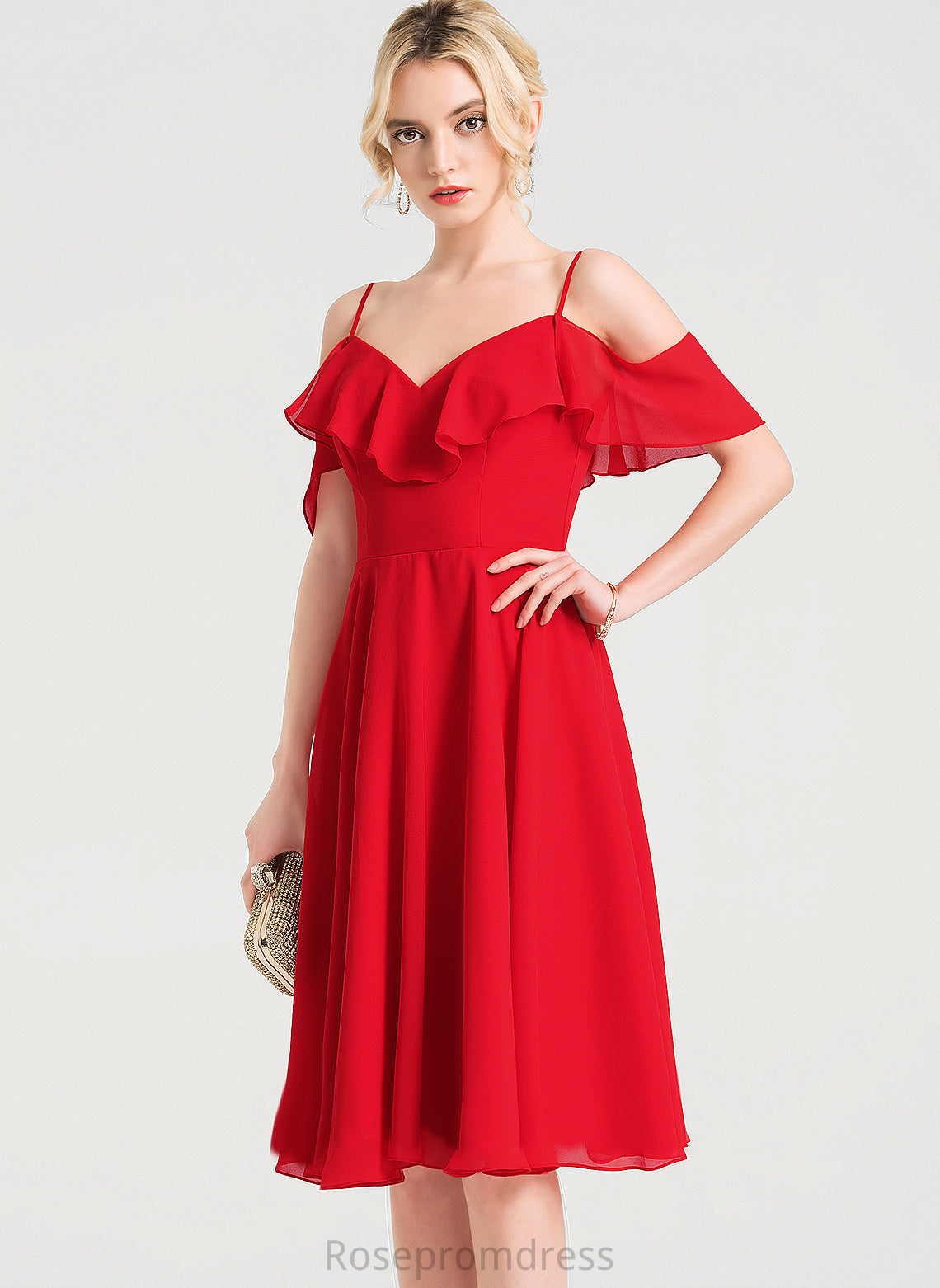 Cascading Natasha A-Line Chiffon Knee-Length Dress Cocktail Dresses V-neck Cocktail With Ruffles