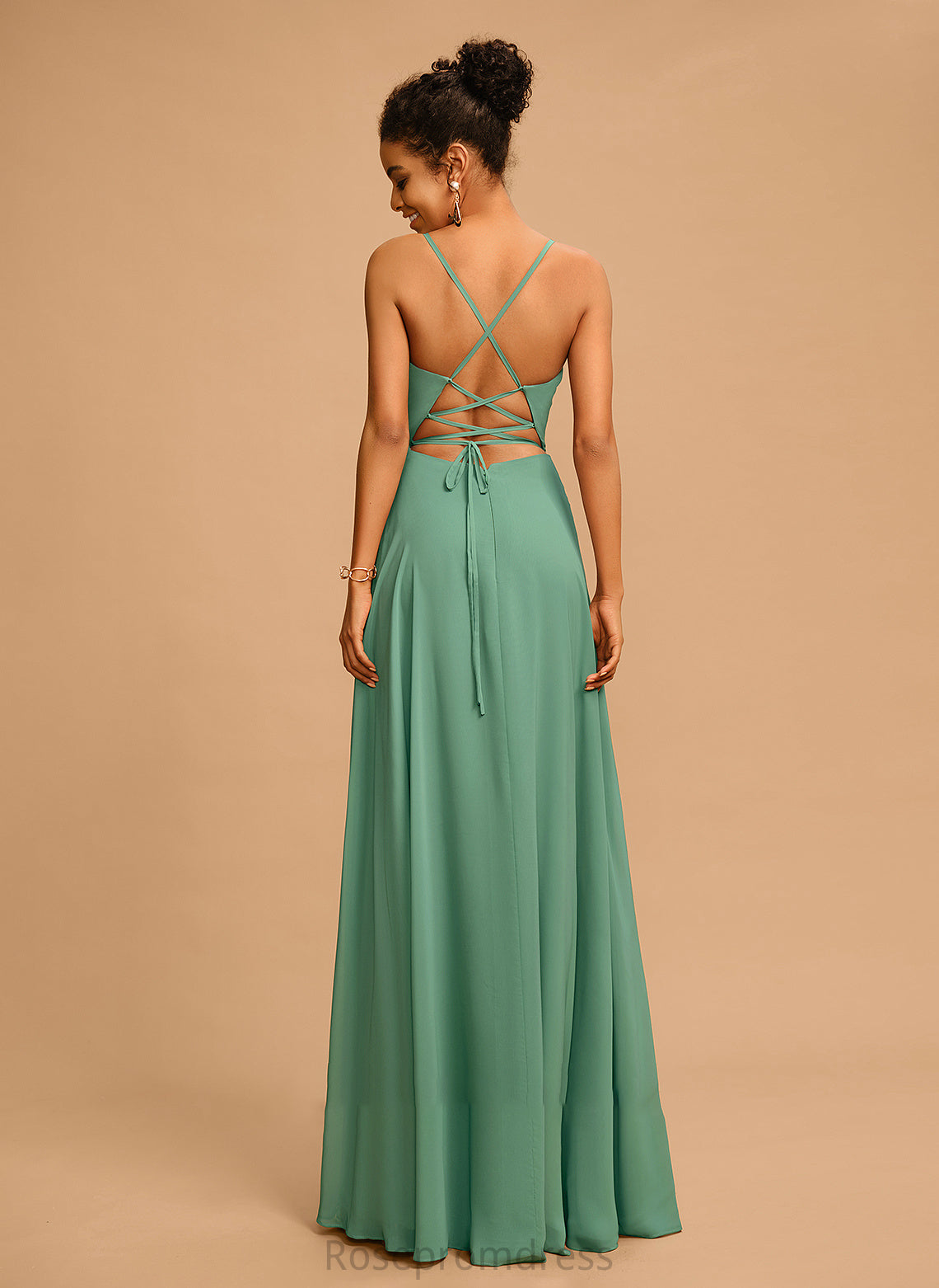 V-neck A-Line Floor-Length Chiffon Lainey Prom Dresses