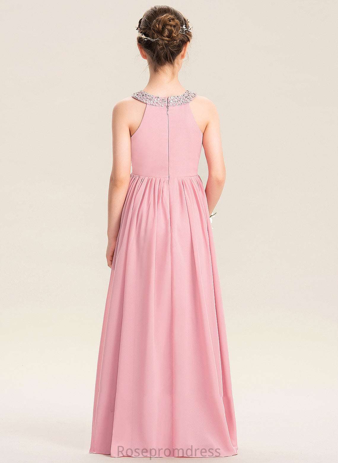 Scoop Maisie Ruffle Beading Junior Bridesmaid Dresses Floor-Length Chiffon A-Line Sequins Lace With Neck