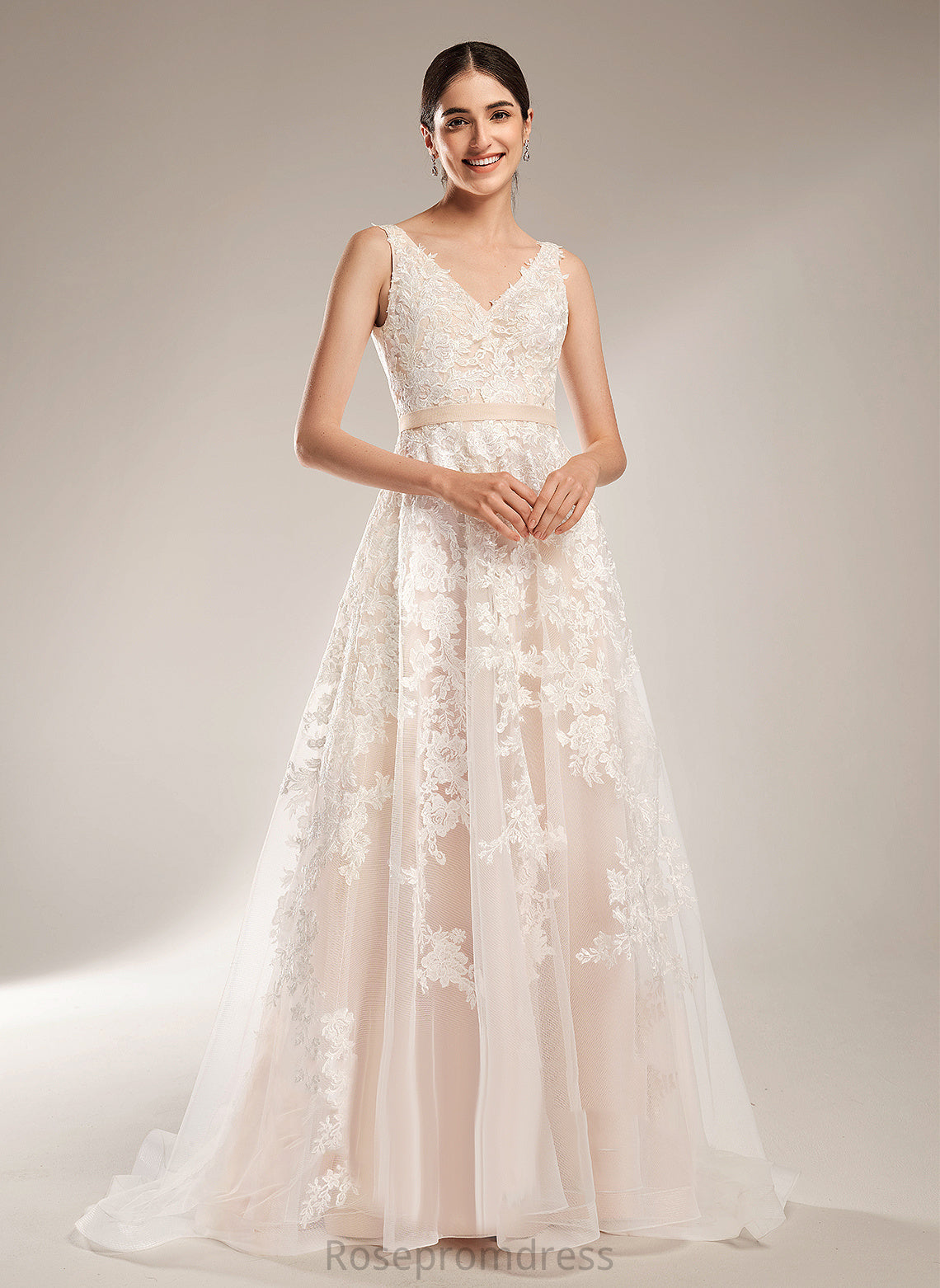 Wedding Dresses Court Train Tulle Lace Dress A-Line V-neck Wedding Alisson