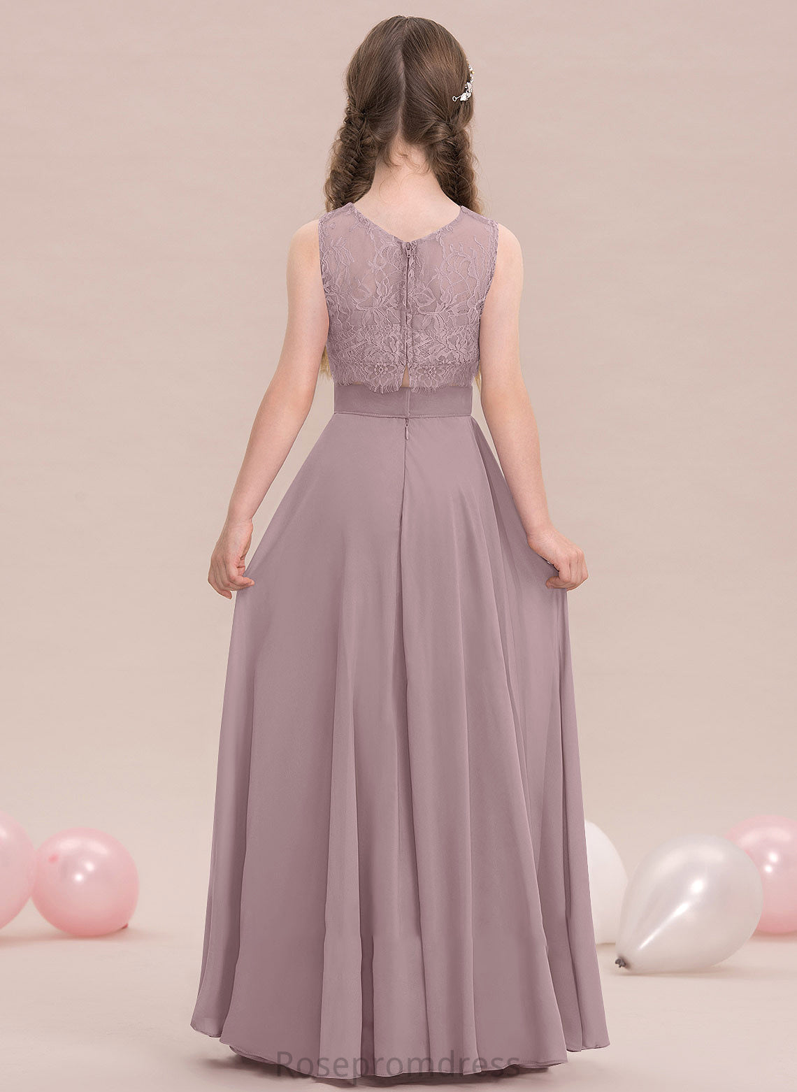 Floor-Length Junior Bridesmaid Dresses Melany Scoop Neck A-Line Chiffon