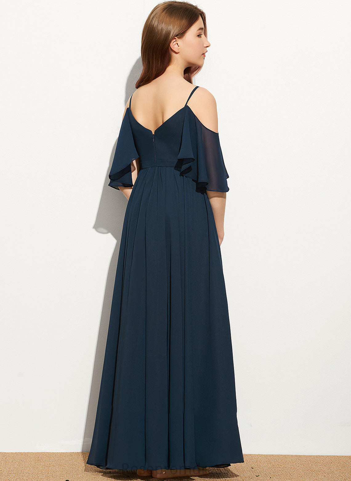 Ruffle Floor-Length Junior Bridesmaid Dresses A-Line Natalie Off-the-Shoulder With Chiffon