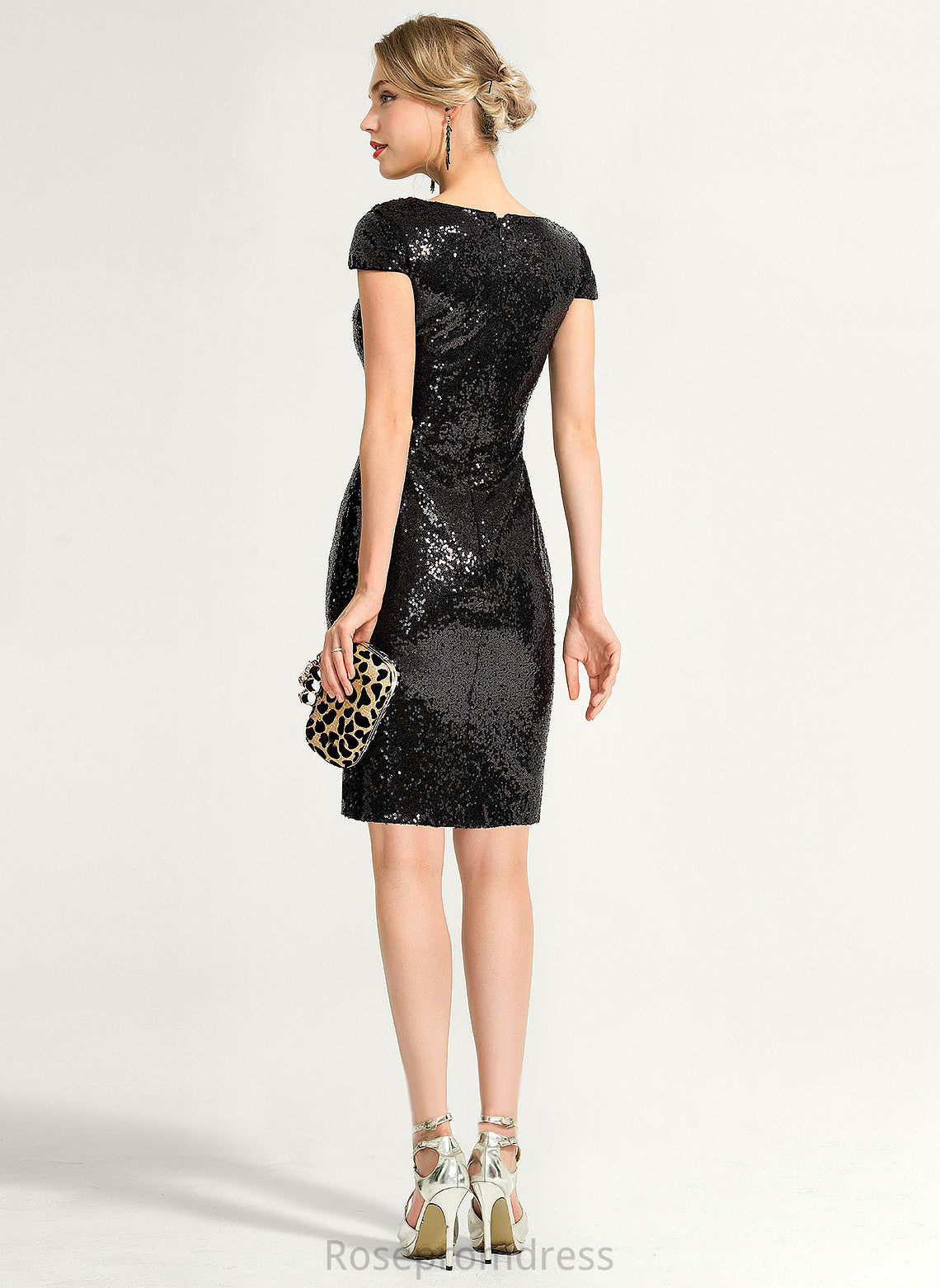 Knee-Length Neck Sequined Cowl Cocktail Dresses Dress Cocktail Sheath/Column Viv