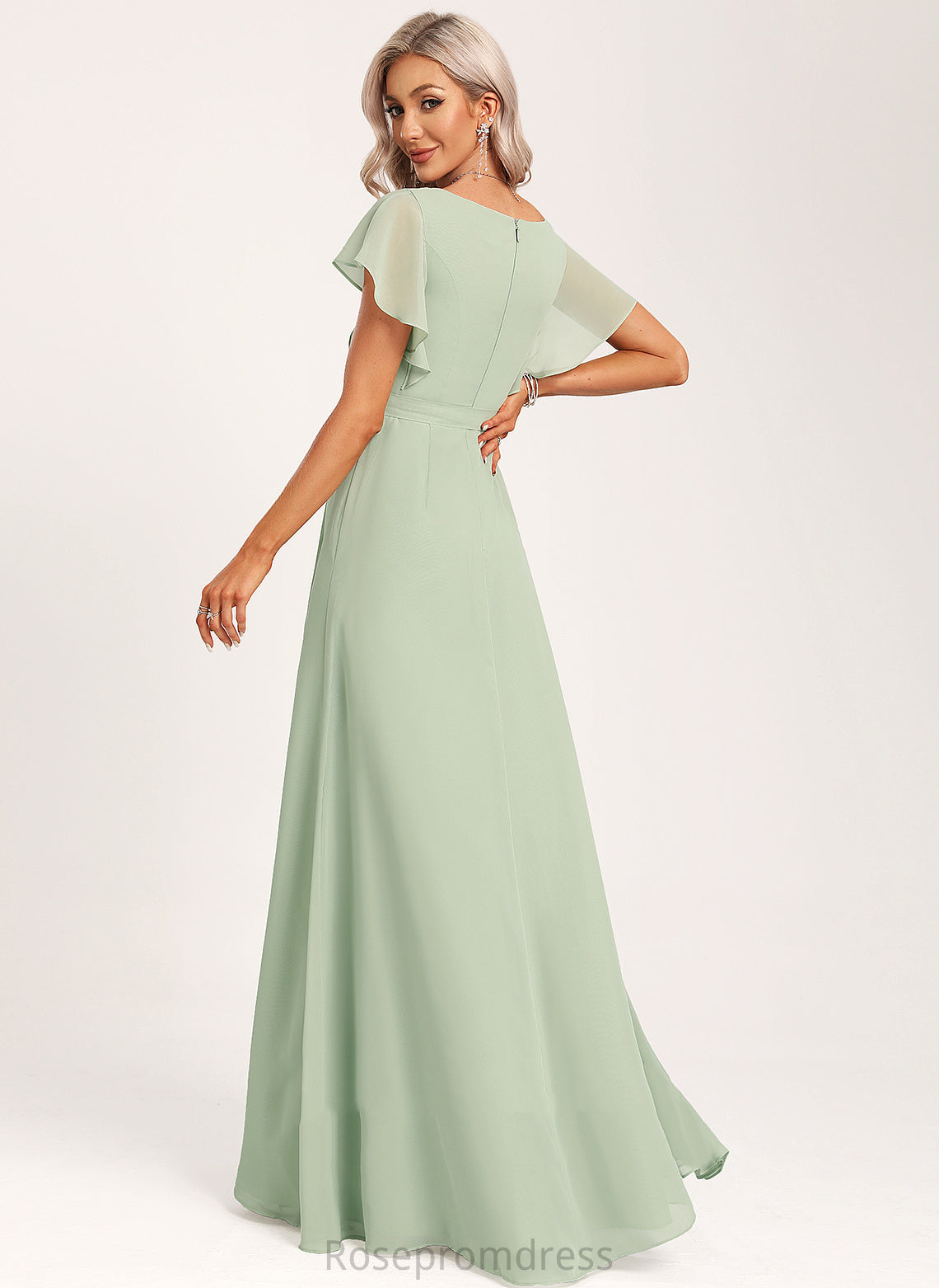 Ruffle Neckline V-neck Fabric Silhouette Floor-Length Embellishment Length A-Line Frances Floor Length Sleeveless Bridesmaid Dresses