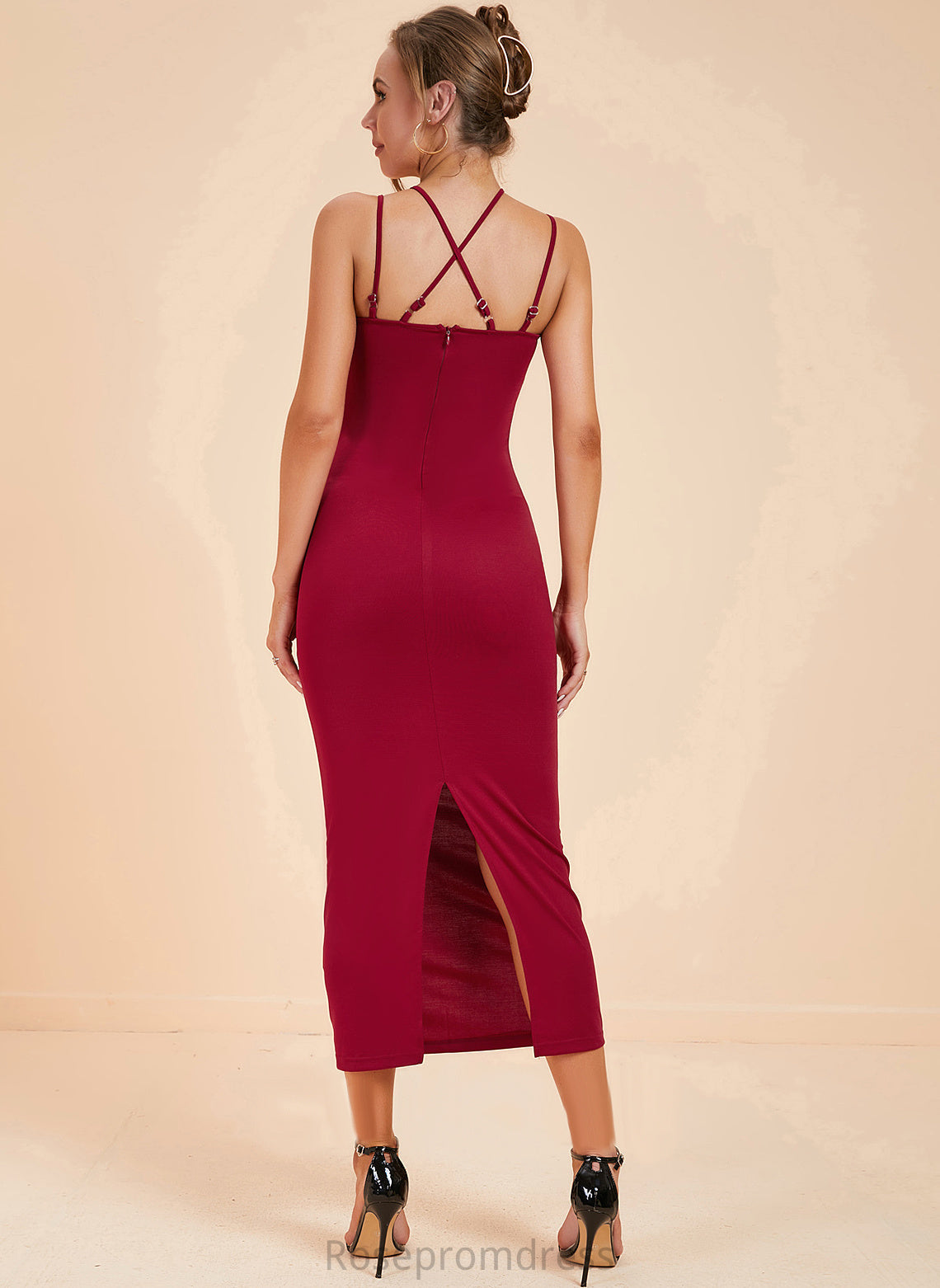 Sexy V-Neck Dresses Sleeveless Bodycon Cotton Midi Blends Whitney Club Dresses