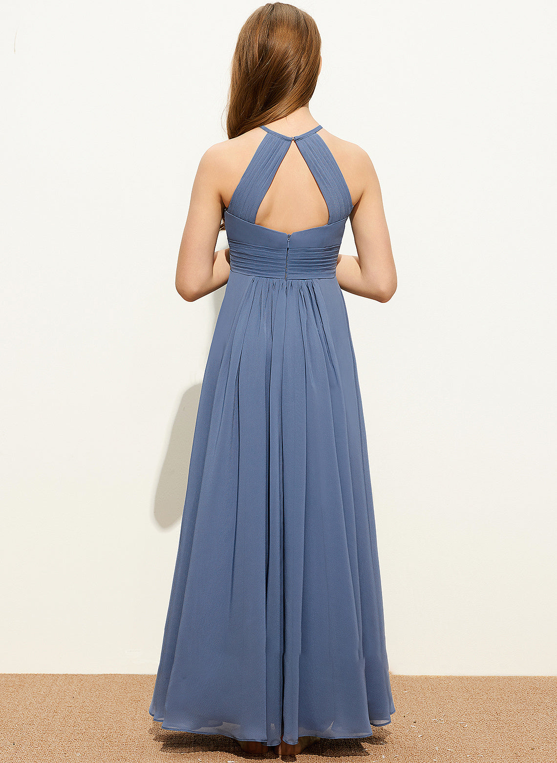 Neck Junior Bridesmaid Dresses Floor-Length Chiffon Scoop Rosemary Ruffle With A-Line