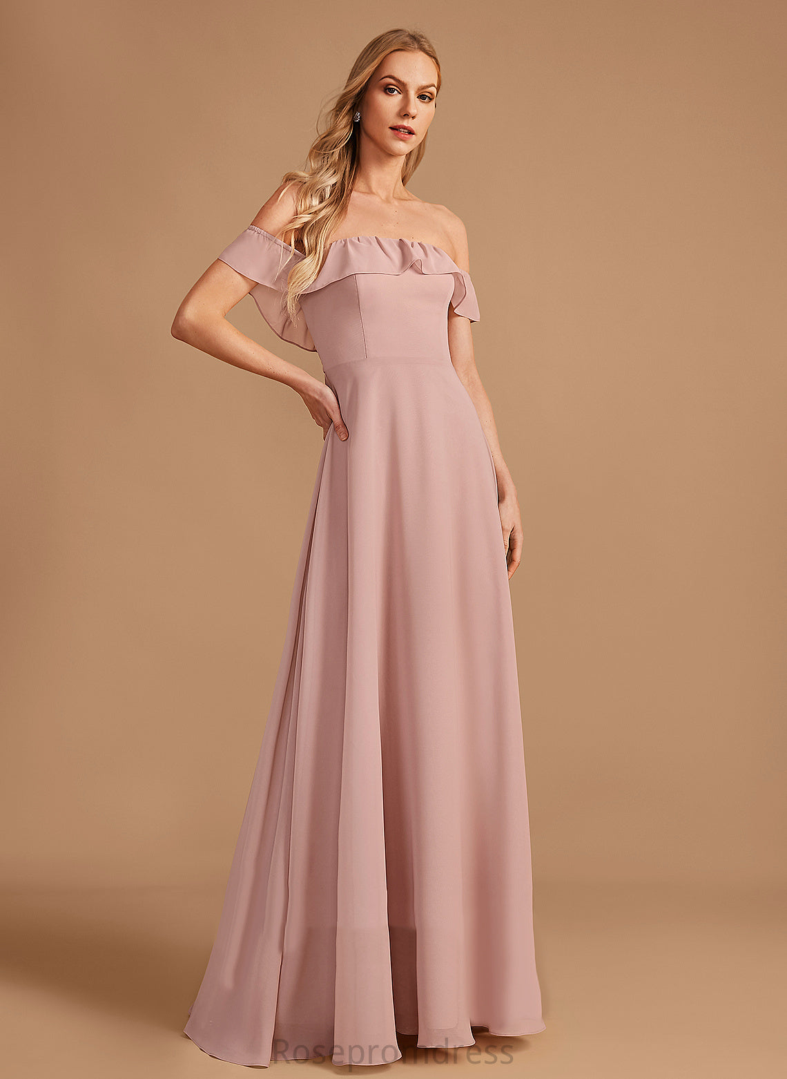 Fabric Neckline Length Ruffle Silhouette A-Line Off-the-Shoulder Floor-Length Embellishment Juliet Spaghetti Staps Floor Length Bridesmaid Dresses