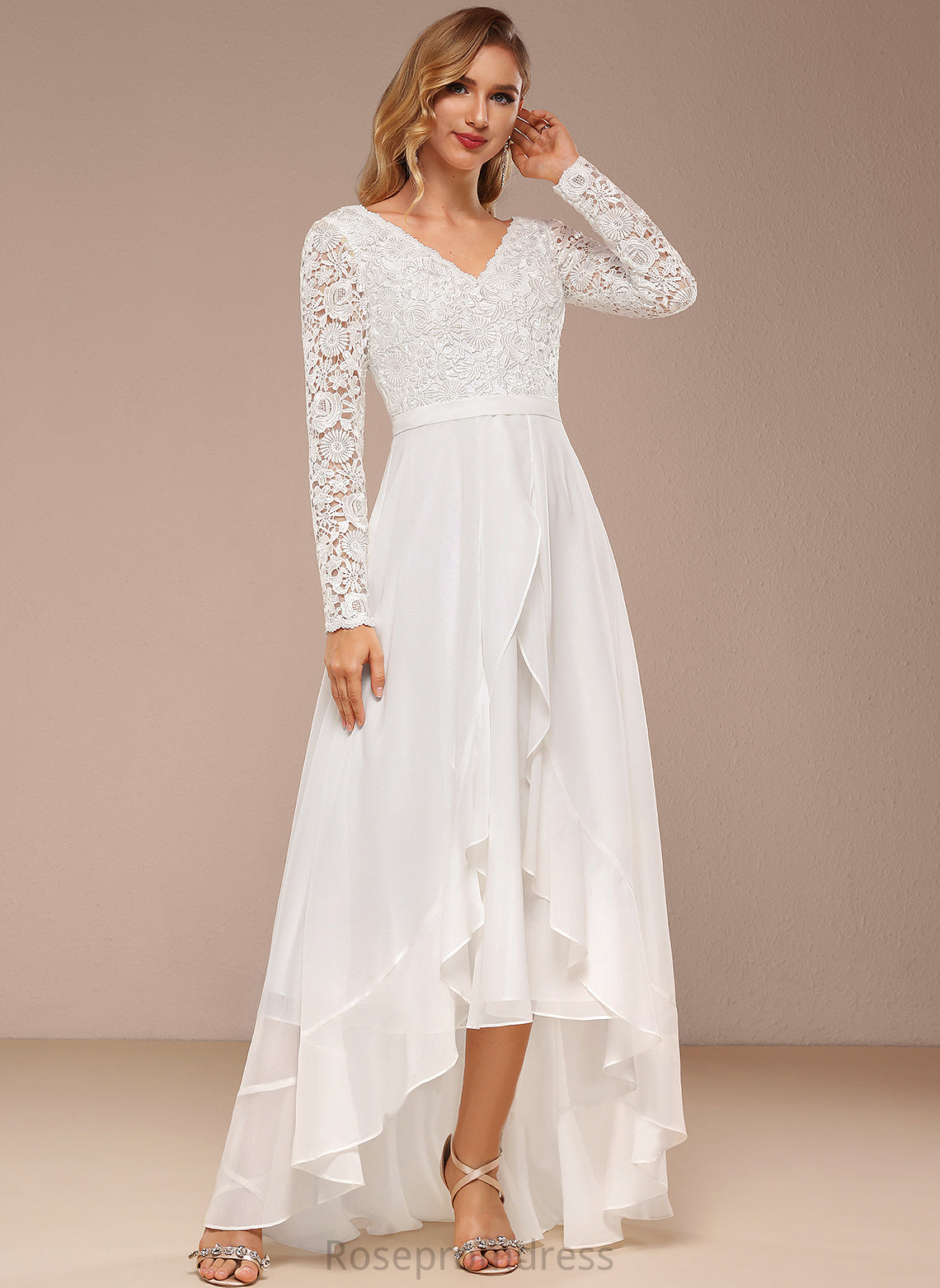 Chiffon V-neck Jacey Lace Wedding Dresses Asymmetrical Wedding Dress A-Line