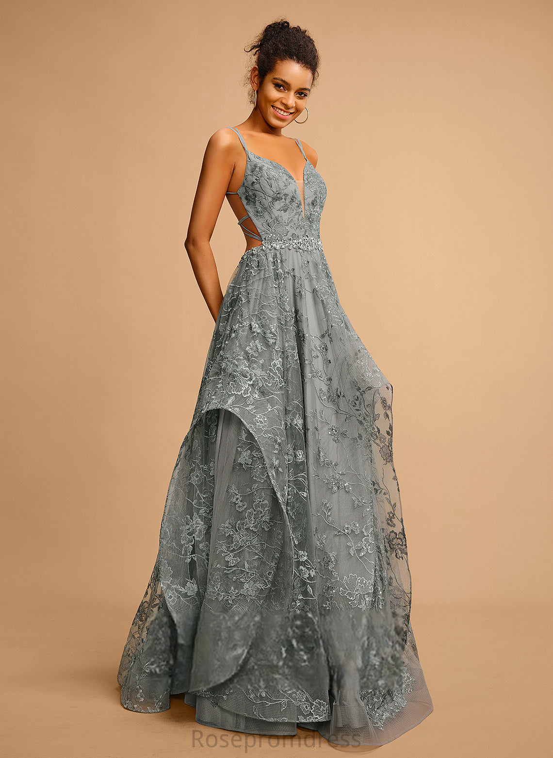 Prom Dresses Ball-Gown/Princess V-neck Floor-Length Lindsey Tulle Lace