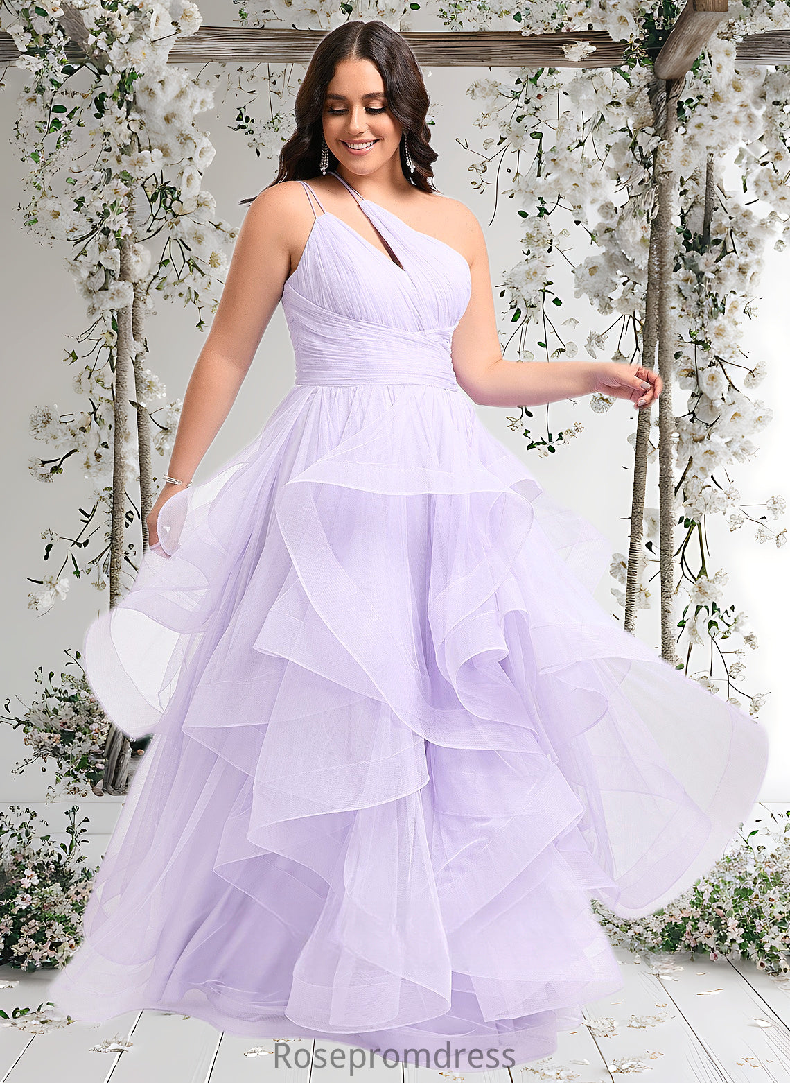 Marin Ball-Gown/Princess Asymmetrical One Shoulder Floor-Length Tulle Prom Dresses DSP0025867