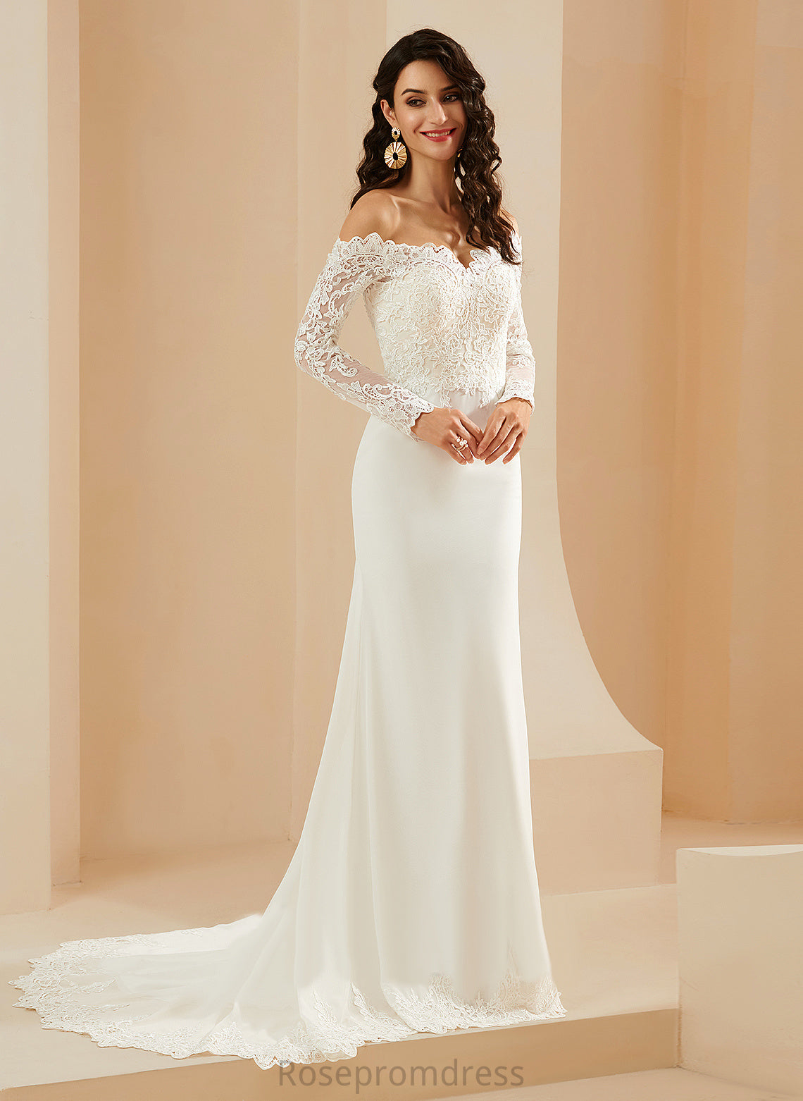 Off-the-Shoulder Wedding Dresses Trumpet/Mermaid Chiffon Dress Train Kaliyah Lace With Court Wedding