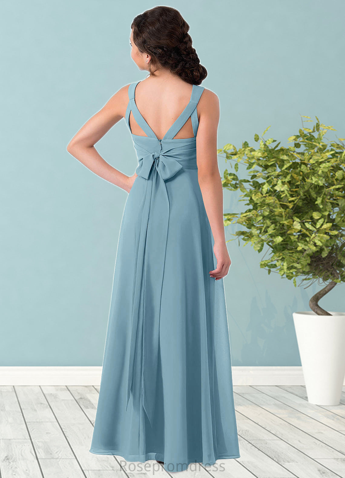 Jasmin A-Line Ruched Chiffon Floor-Length Junior Bridesmaid Dress SRSP0019991