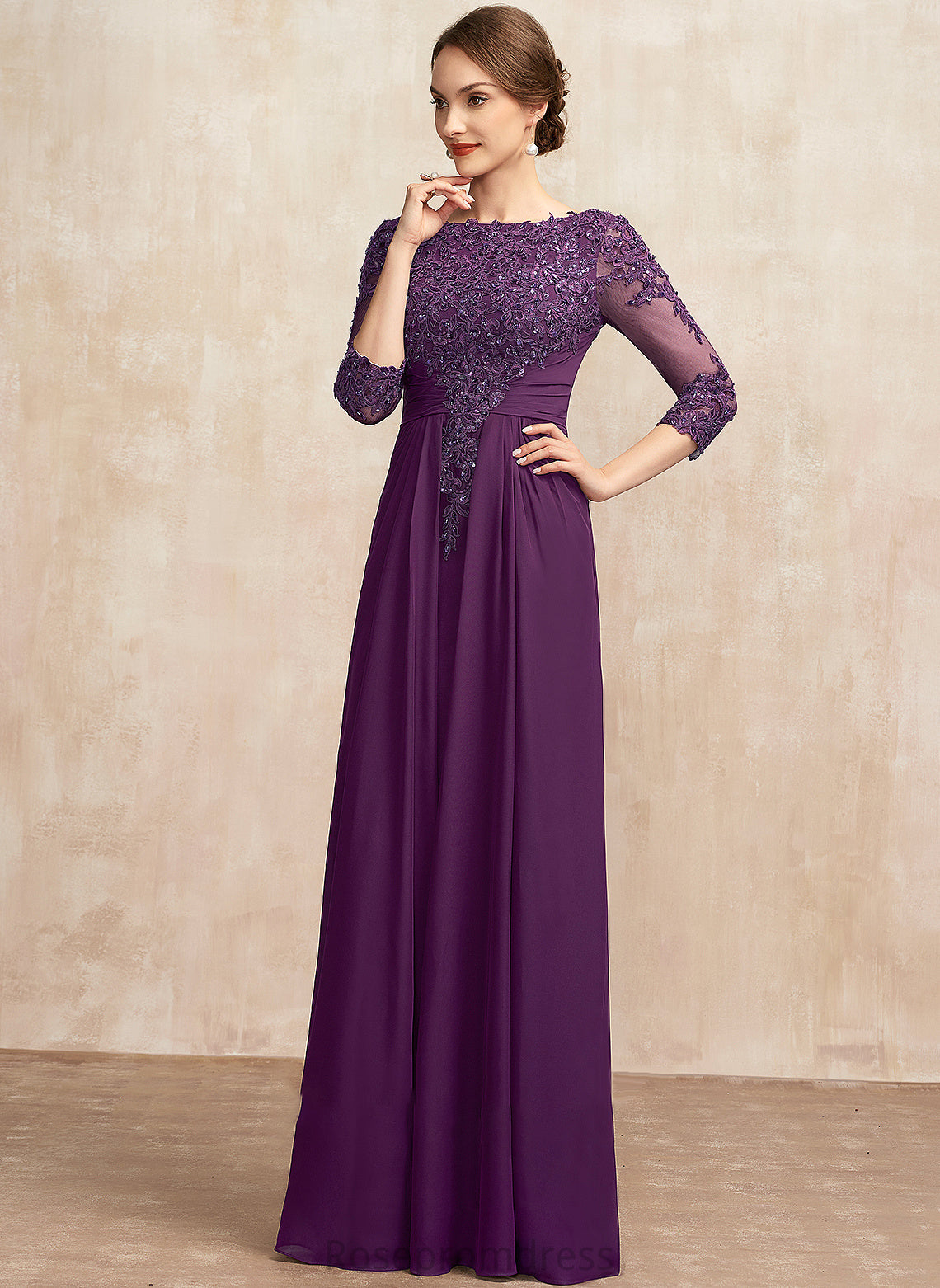 Floor-Length Mother Jayda Mother of the Bride Dresses Scoop Beading With Dress A-Line Sequins Lace Neck of the Bride Chiffon