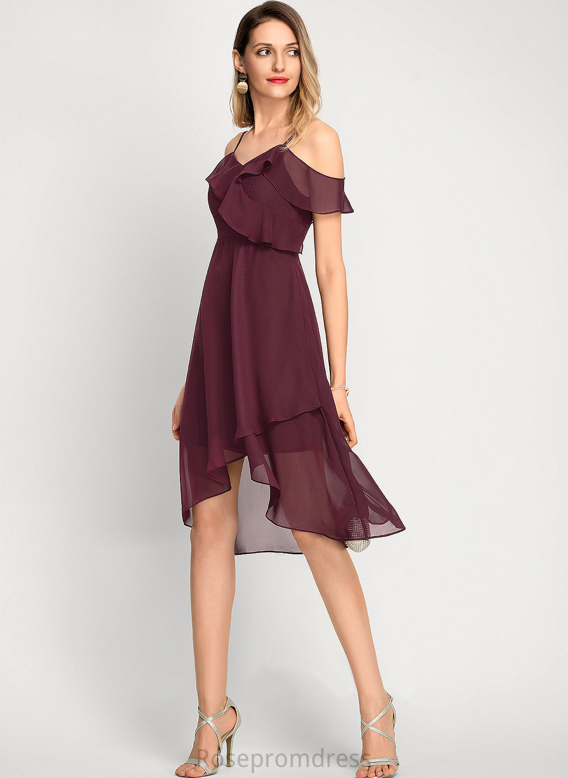 Aliya A-Line Cocktail Dresses Dress Cocktail Asymmetrical Chiffon Off-the-Shoulder