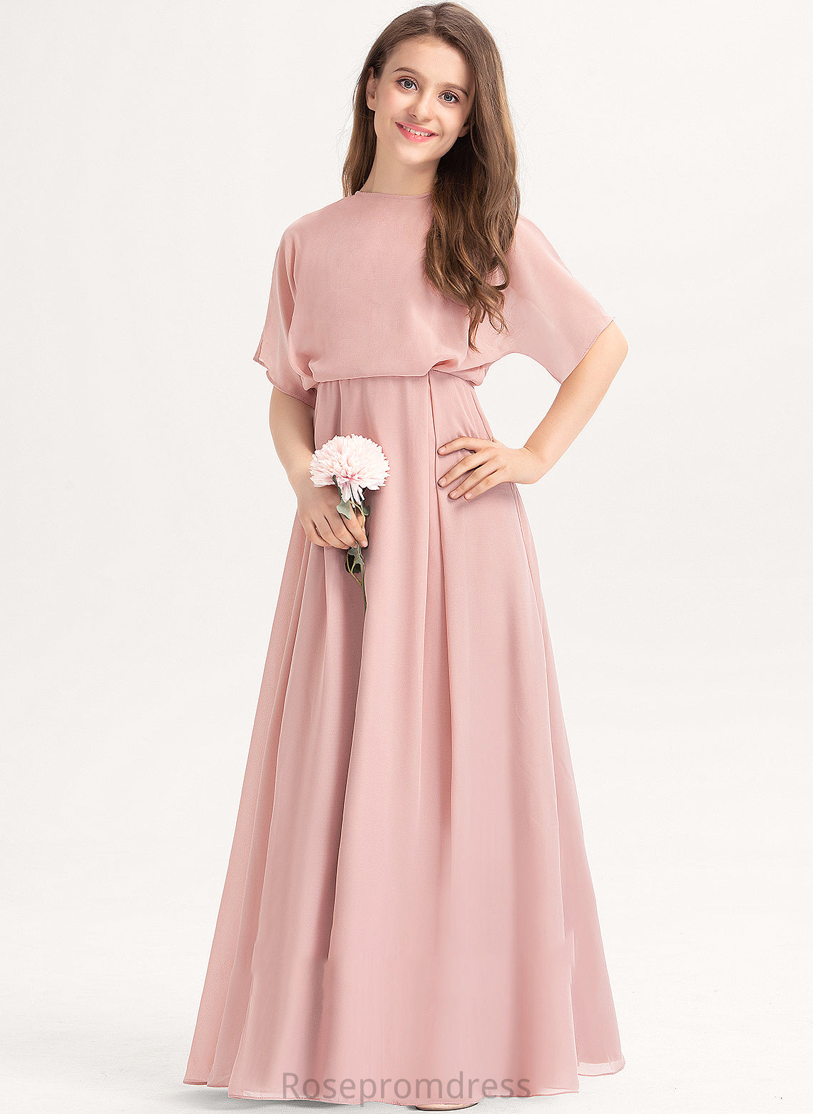 Gillian Neck Floor-Length Junior Bridesmaid Dresses Scoop A-Line Chiffon