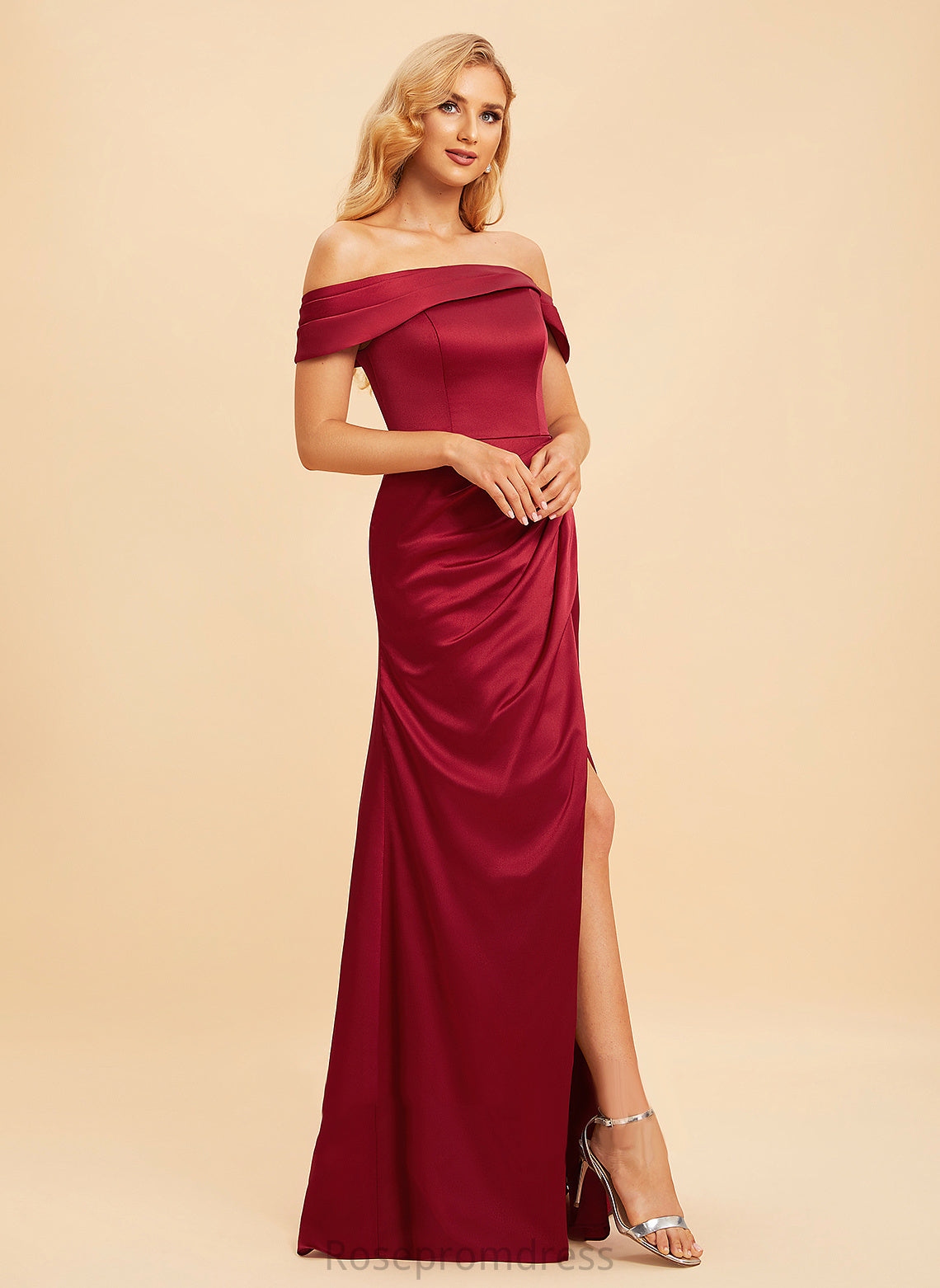 SplitFront Length Floor-Length A-Line Neckline Off-the-Shoulder Fabric Embellishment Silhouette Taniyah A-Line/Princess Floor Length Bridesmaid Dresses